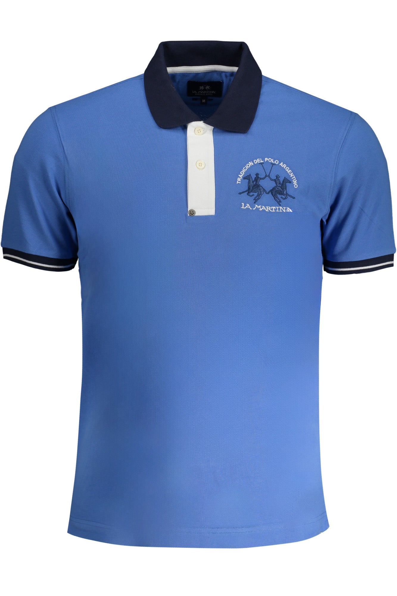YMP005PK001_BL07205 – Polohemd für Herren: Slim Fit, Blau, Stickerei, Kontrastdetails – Größe: S, M, XL, 2XL, L – Farbe: Blu