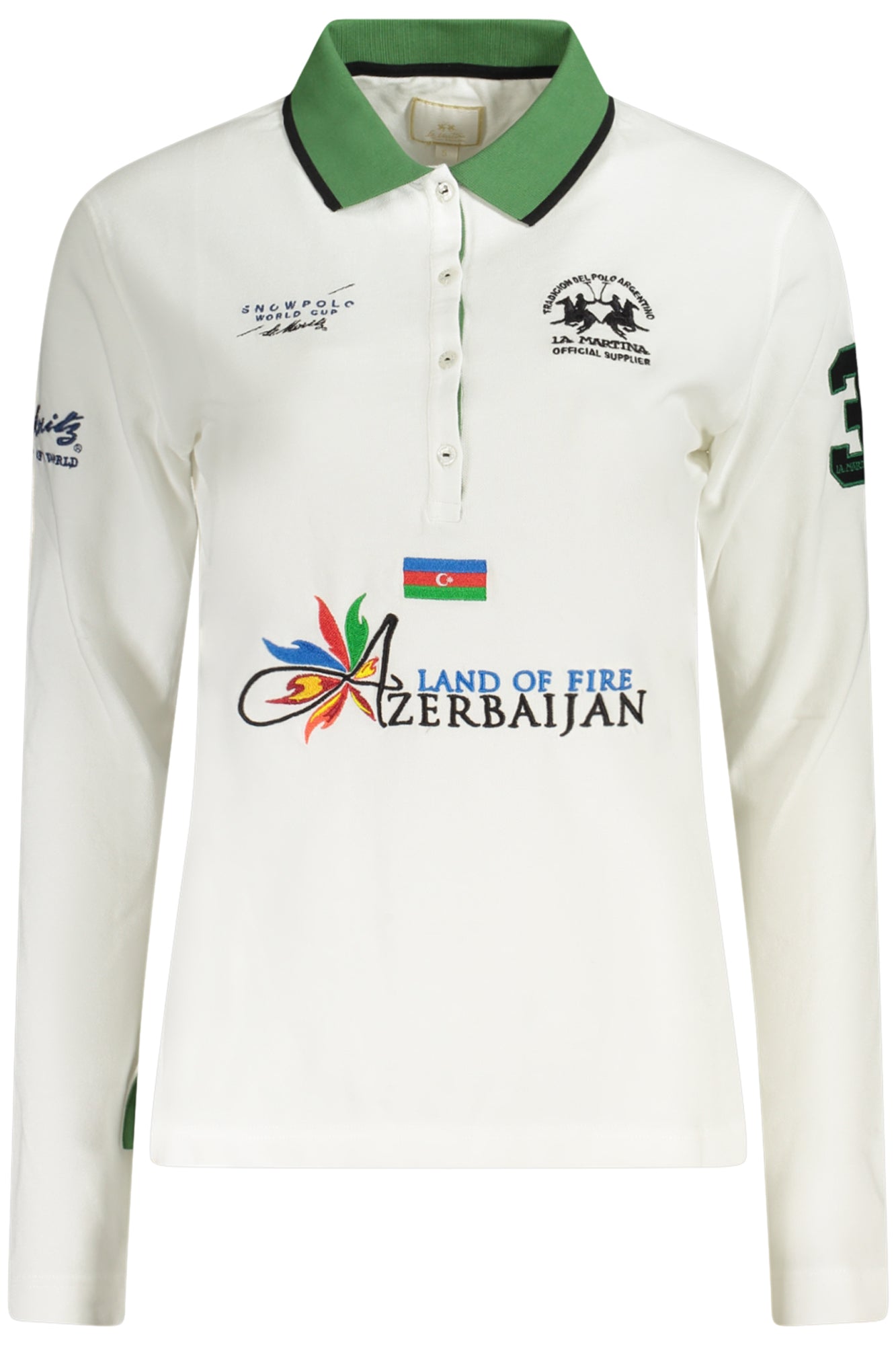 2WPH31PK001_BI00001 – Weiße Damen Langarm-Poloshirt mit Stickerei und 4 Knöpfen – Größe: M – Farbe: Bianco