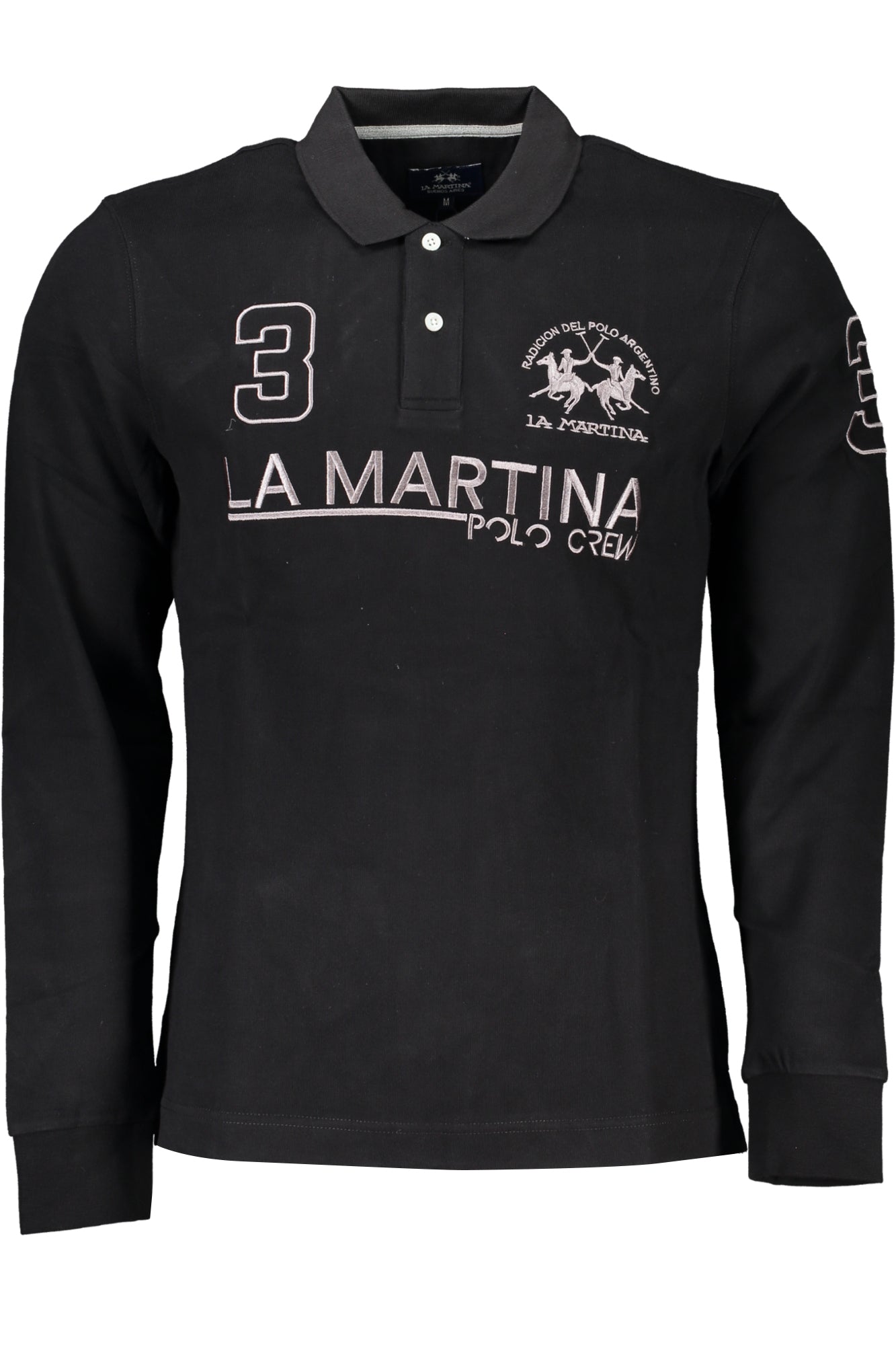 XMP313JS005_NE09999 – Schwarzes Langarm-Poloshirt Herren - Regular Fit mit Stickerei – Größe: L, XL, 2XL – Farbe: Nero