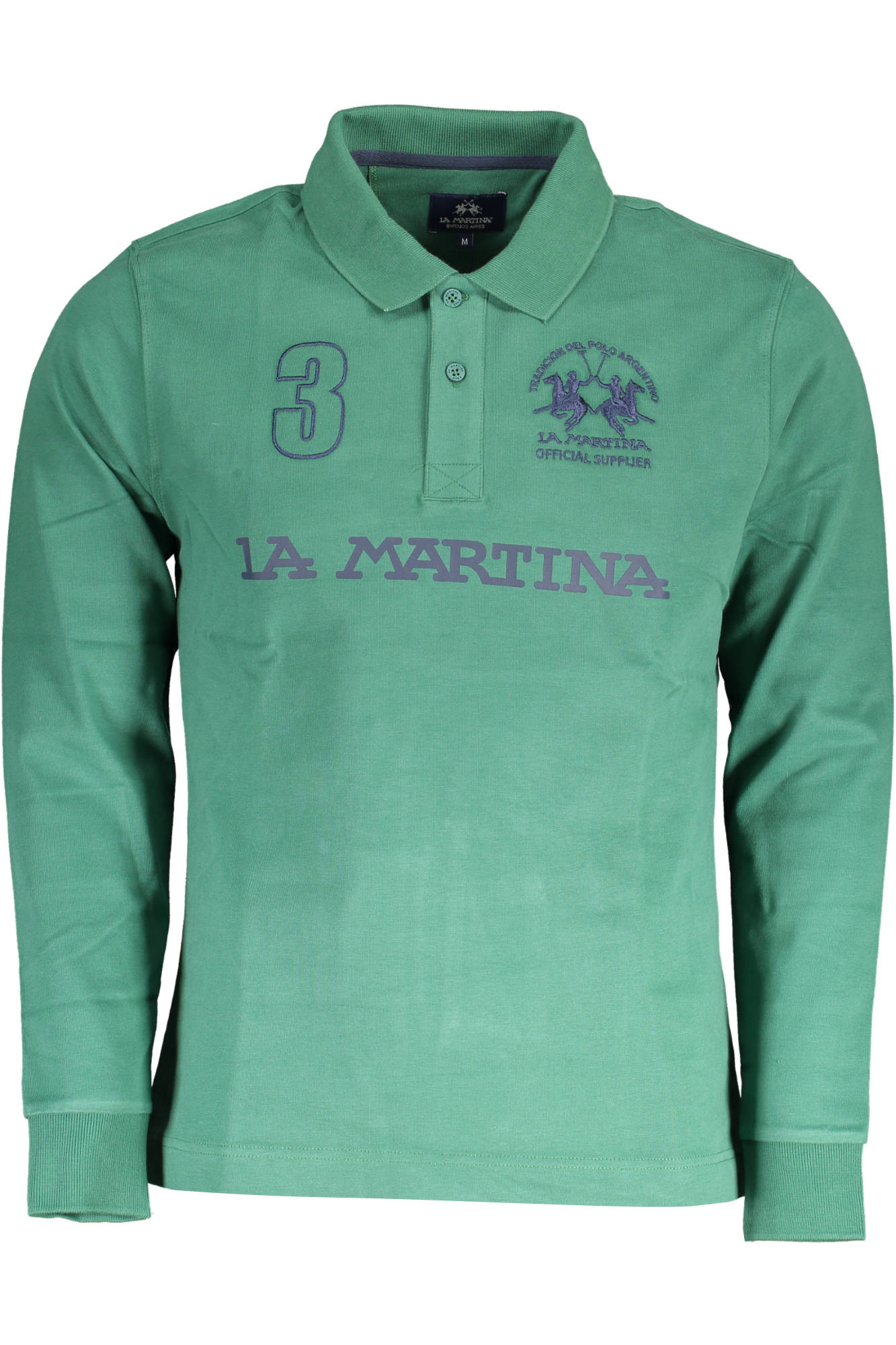 XMP305-JS005_VERDE_03031 – Herren Langarm-Poloshirt in Grün mit Stickerei und Druck – Größe: M, L, XL, 2XL, 3XL – Farbe: Verde