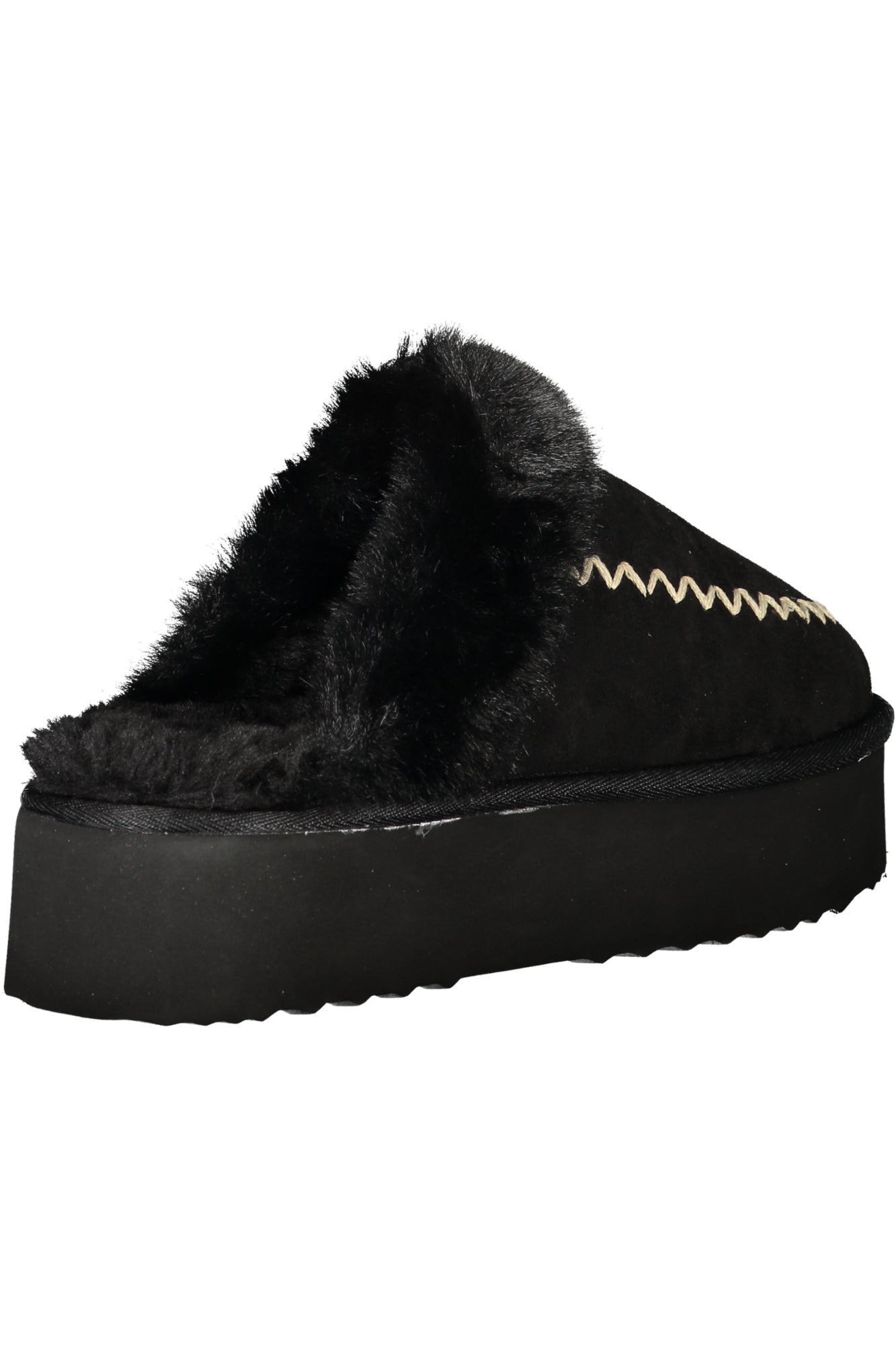 8880_NEBLACK – Schicke Damen-Pantolette schwarz mit Fell und 4 cm Sohle – Größe: 37, 38, 41, 36, 39, 40 – Farbe: Nero