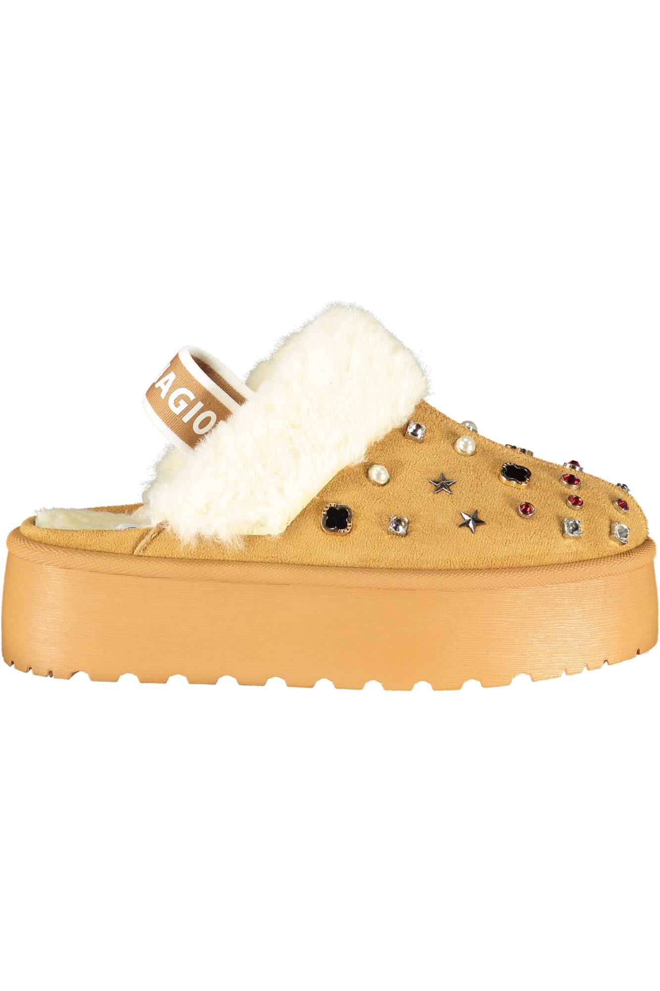 9269_MACAMEL – Luxuriöse Damen Winterpantoffeln: Sabot mit Strass & Keilabsatz – Größe: 36, 37, 38, 39, 40, 41 – Farbe: Marrone