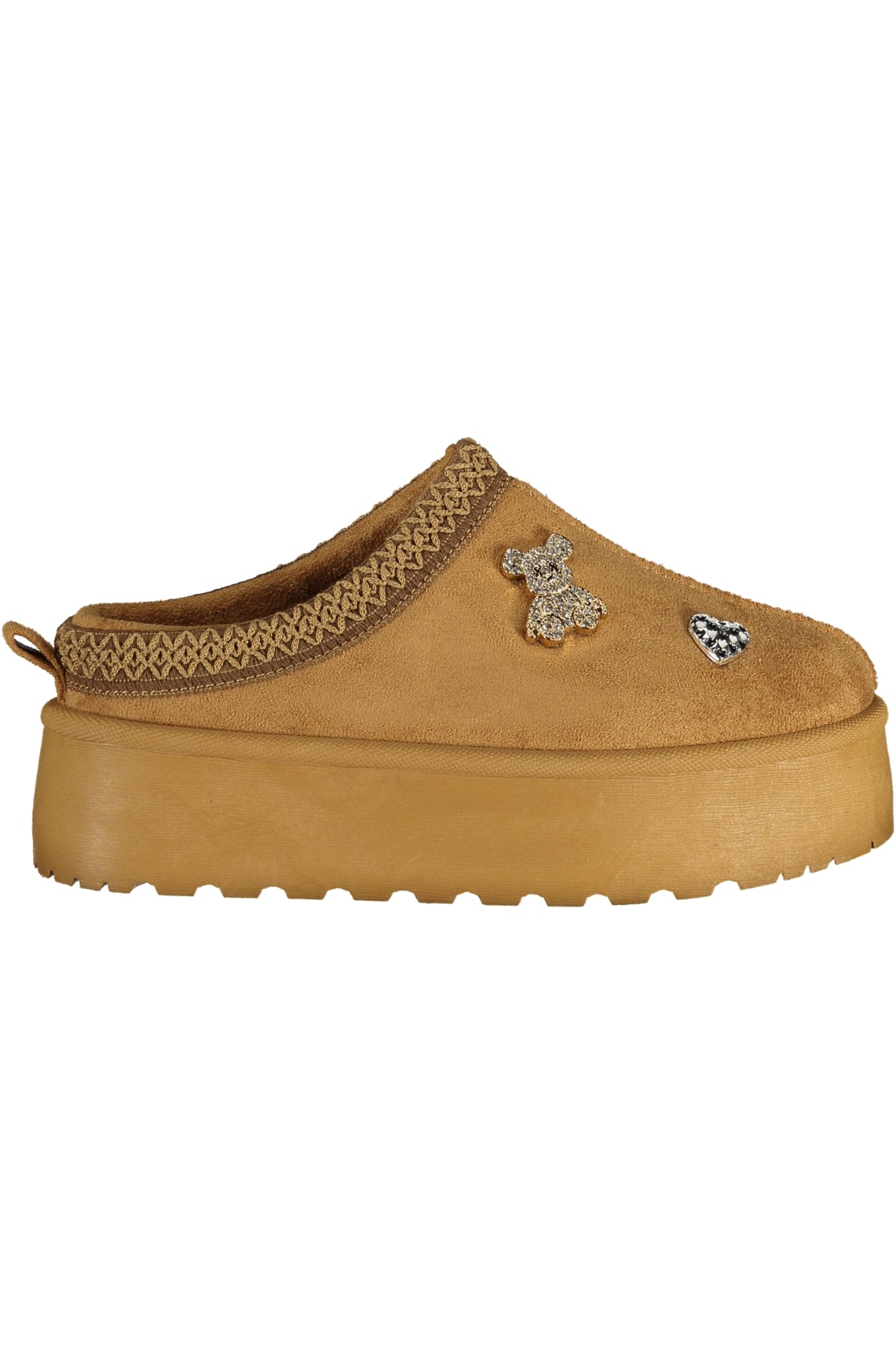 9262_MACAMEL – Eleganter Winter-Sabot mit Fell und Strass, 4 cm Keilabsatz, Braun – Größe: 36, 37, 38, 39, 40, 41 – Farbe: Marrone