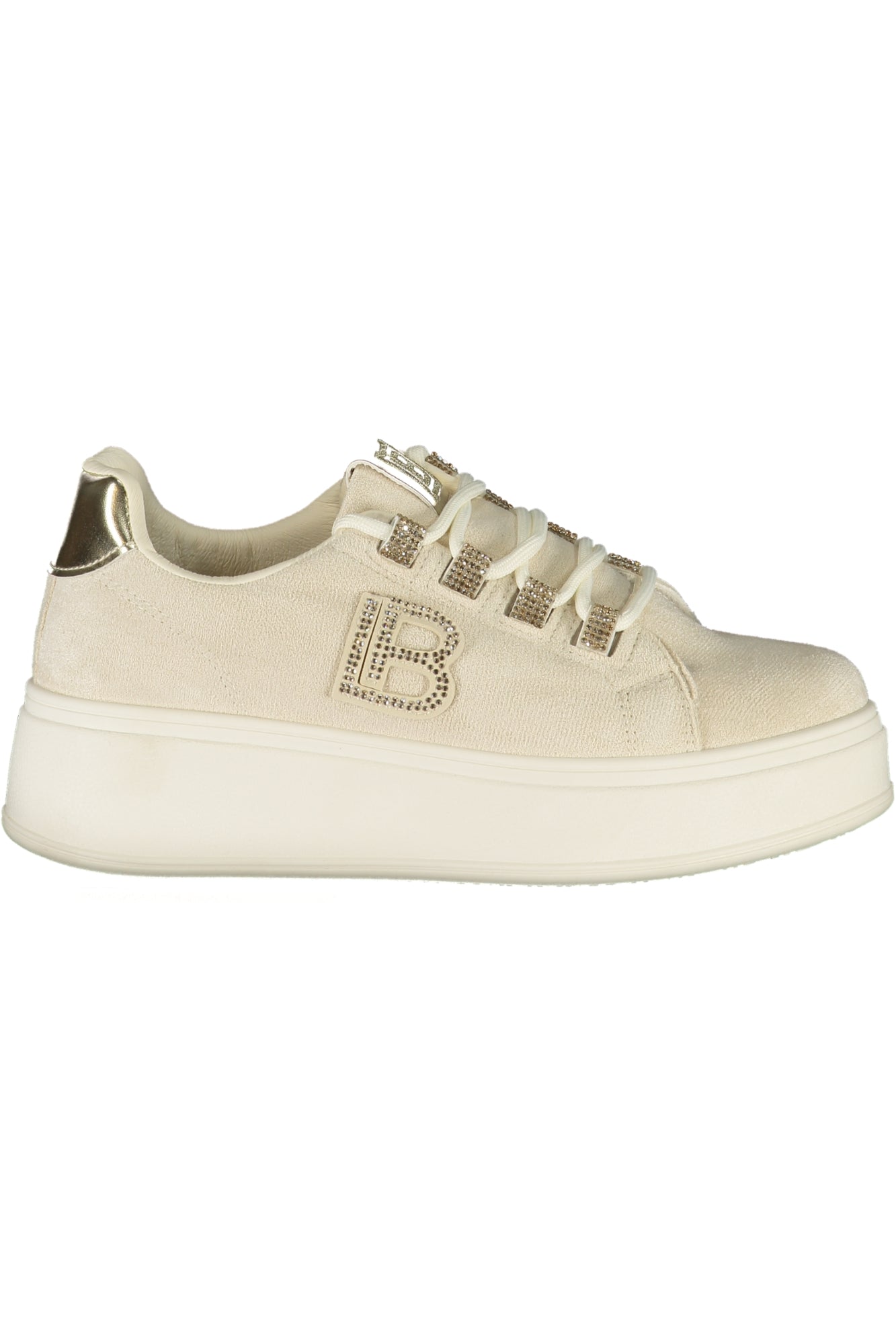 8932_BEIVORY – Eleganter Damensportschuh Beige mit Strass & Stickerei, Keilabsatz 4cm – Größe: 36, 37, 38, 39, 40, 41 – Farbe: Beige