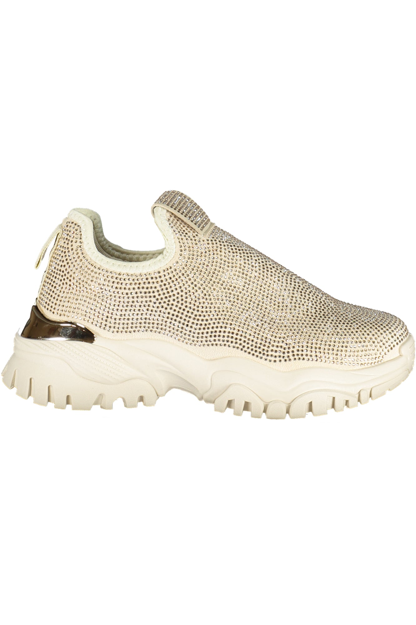 9653_BEIVORY – Bequeme Damensneaker beige mit Goldakzenten und Strass Details – Größe: 36, 37, 38, 39, 40, 41 – Farbe: Beige