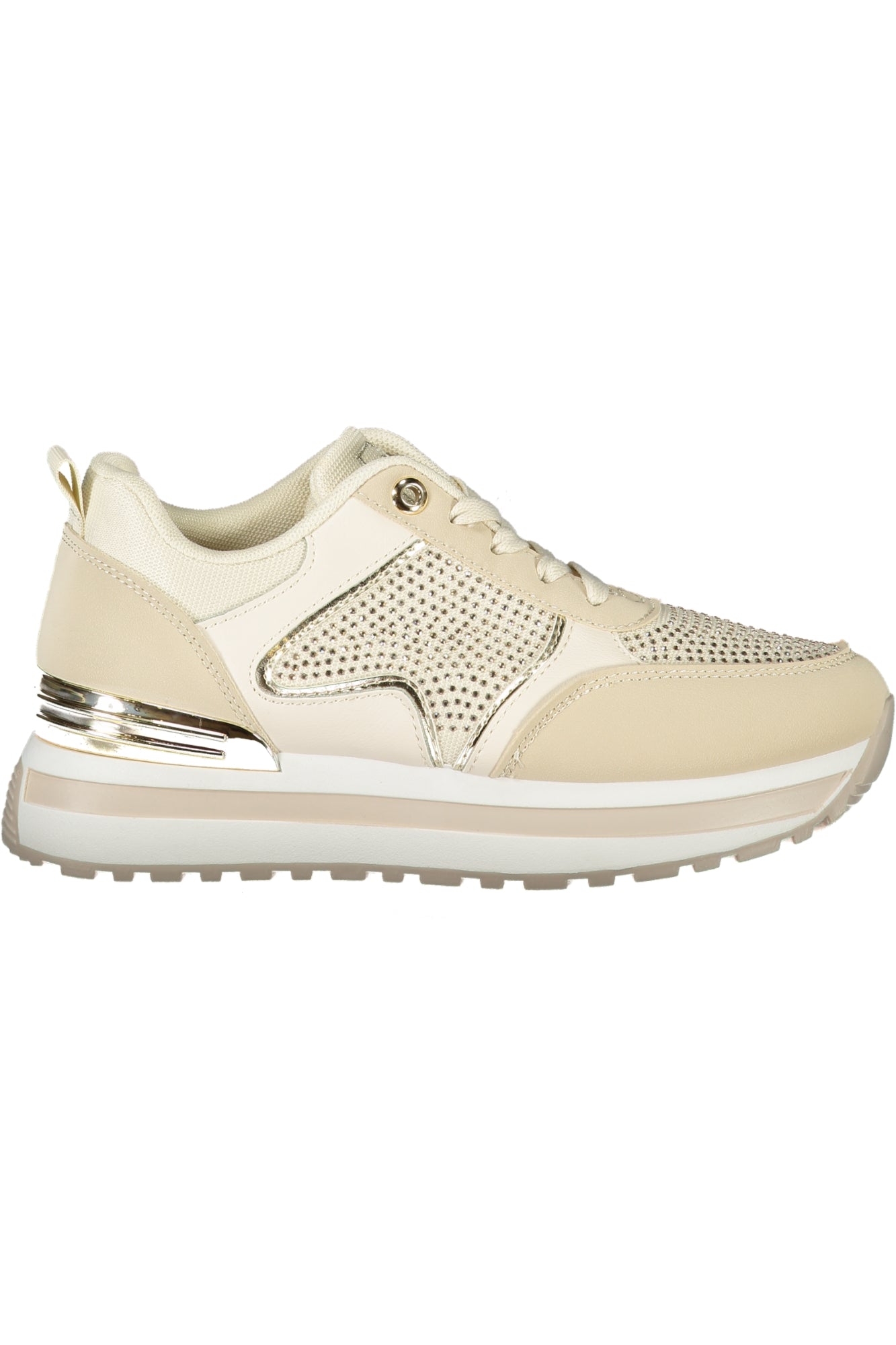 8714_BEBEIGE – Beige Damensportschuhe mit Schnürsenkeln und Strassdetails – Größe: 36, 37, 38, 39, 40, 41 – Farbe: Beige
