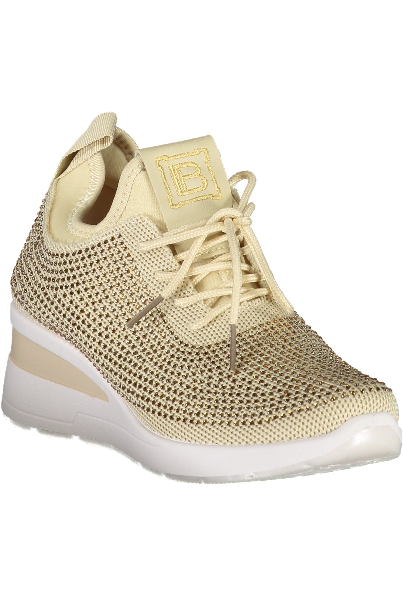 8937_BEBEIGE – Bequemer beiger Damensneaker mit Strass & Stickerei, 4 cm Absatz – Größe: 36, 37, 38, 39, 40, 41 – Farbe: Beige
