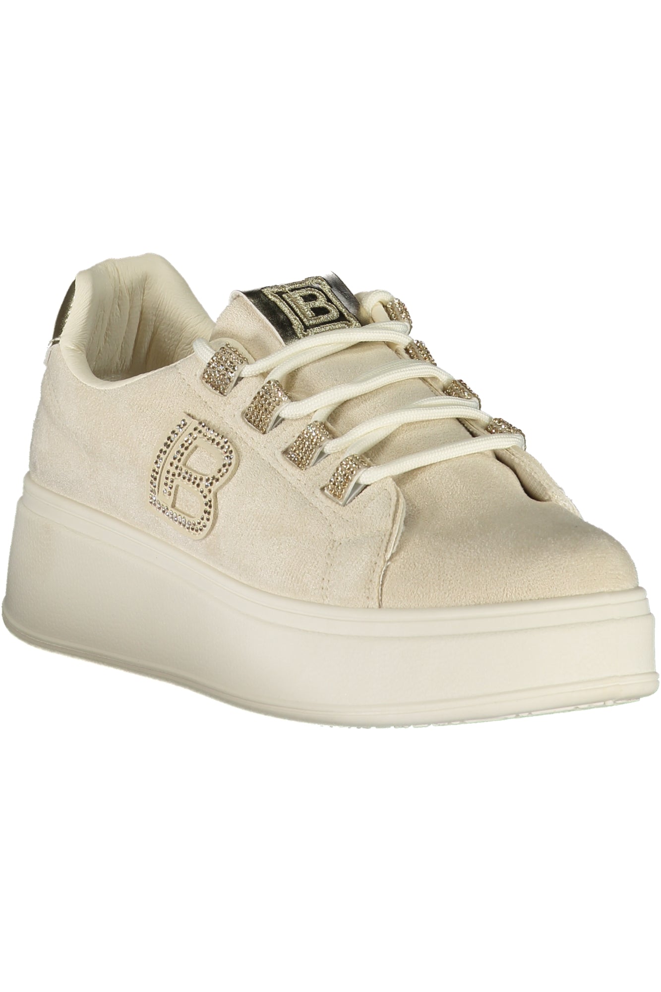 8932_BEIVORY – Eleganter Damensportschuh Beige mit Strass & Stickerei, Keilabsatz 4cm – Größe: 36, 37, 38, 39, 40, 41 – Farbe: Beige