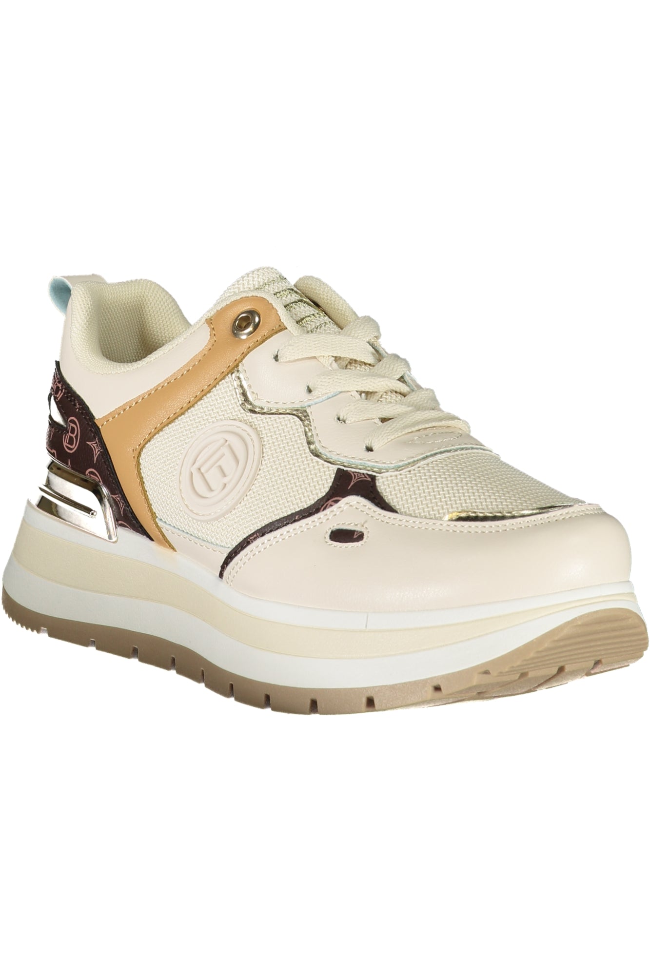 8918_BEIVOBRO – Beige Damensneaker aus Leder mit Kontrastdetails und Stickerei – Größe: 36, 37, 38, 39, 40, 41 – Farbe: Beige