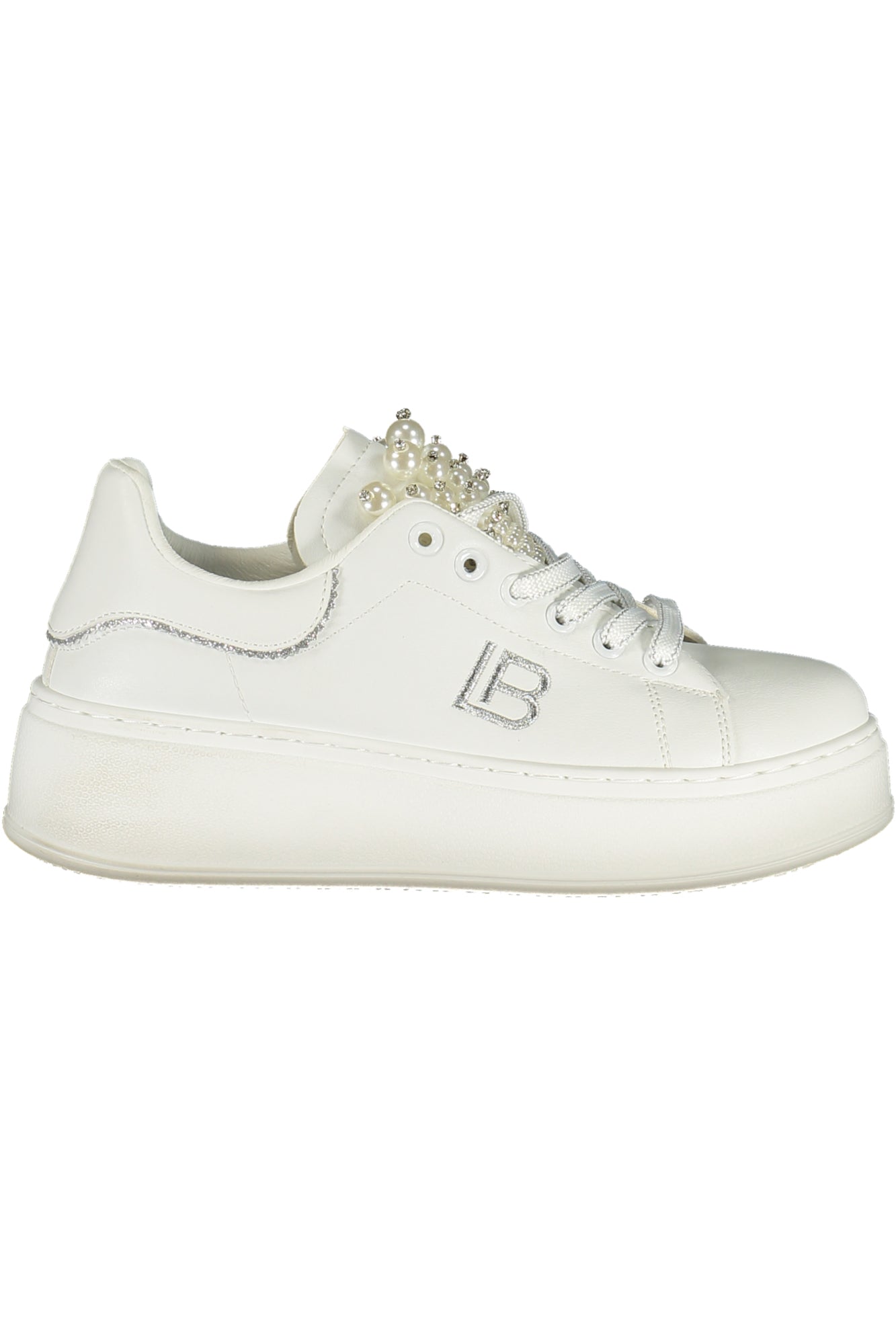 9617_BIWHITE – Eleganter Damensportschuh in Weiß mit Perlen und Stickerei – Größe: 36, 37, 38, 39, 40, 41 – Farbe: Bianco