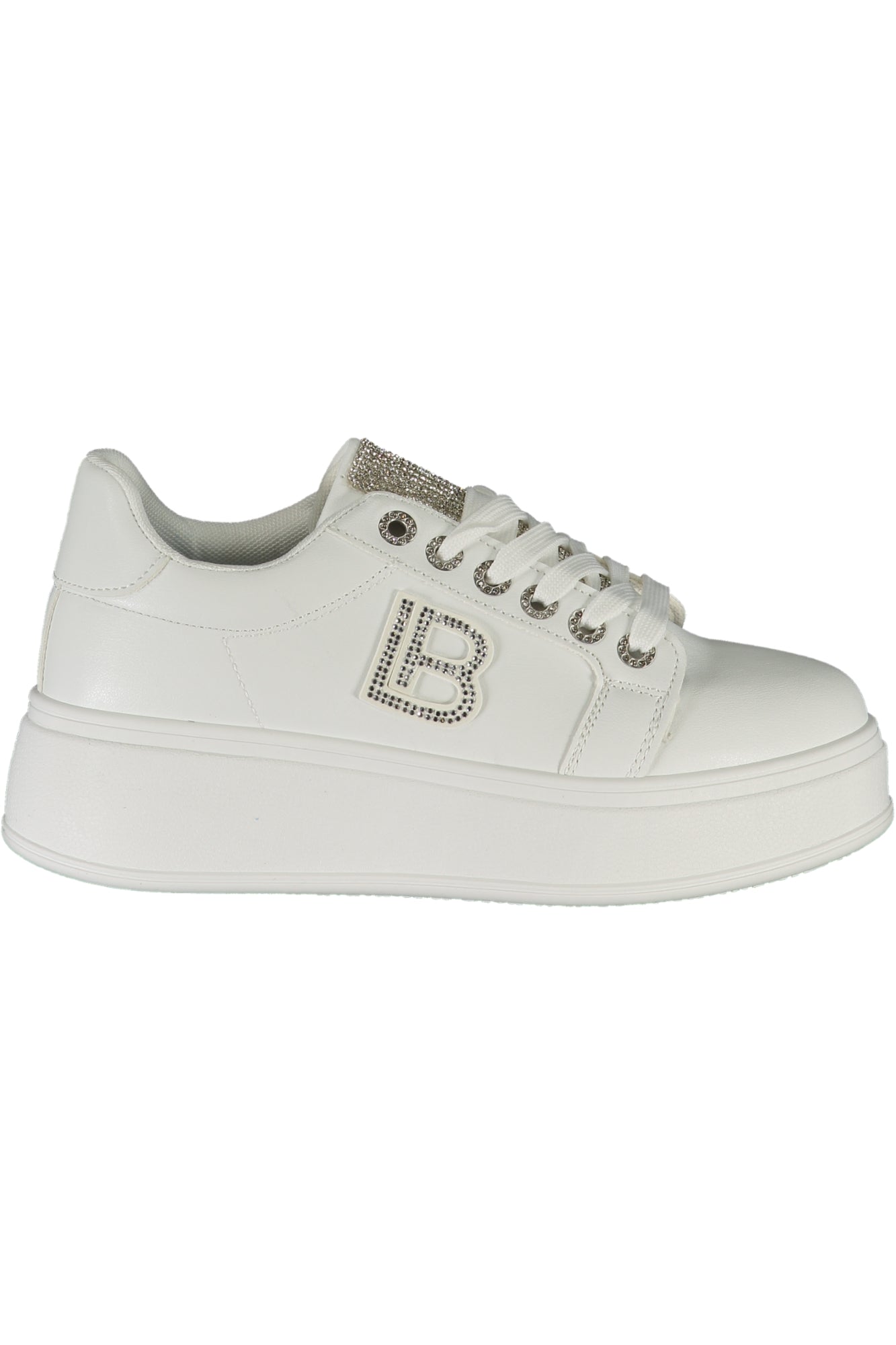 8931_BIWHISIL – Eleganter Damen-Sneaker: Weißes Leder, Strass & 4 cm Keilabsatz – Größe: 36, 37, 38, 39, 40, 41 – Farbe: Bianco