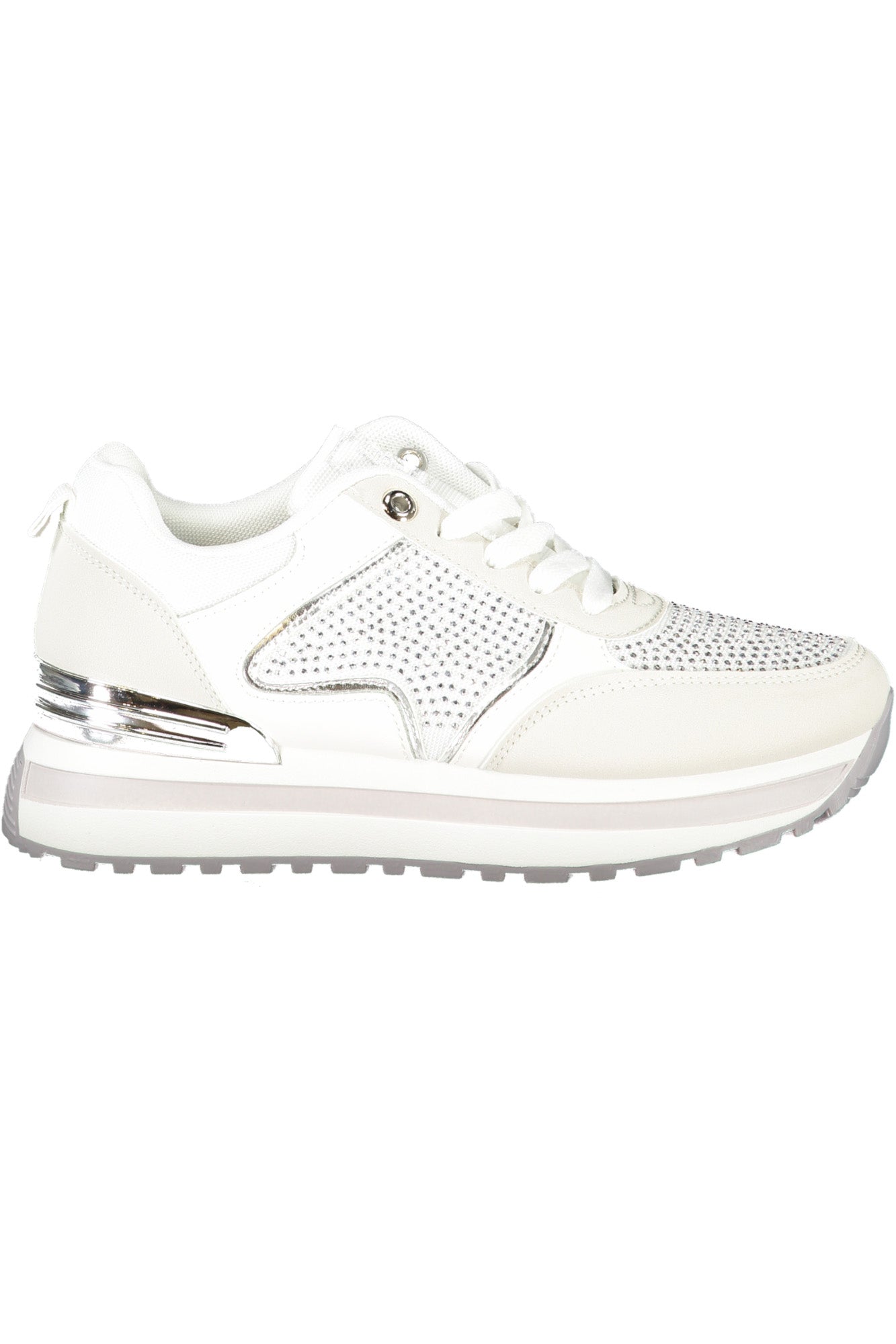 8714_BIWHITE – Damen Sportschuh Weiß: Schnürsenkel, Strass & Stickerei Details – Größe: 36, 37, 38, 39, 40, 41 – Farbe: Bianco