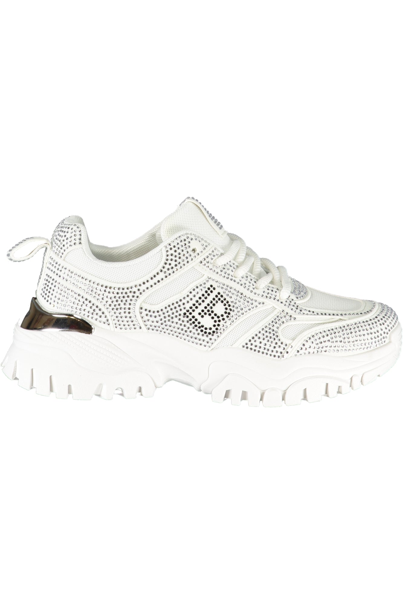 9215_BIWHITE – Moderner Damensneaker in Weiß mit Strass und kontrastierenden Details – Größe: 36, 37, 38, 39, 40, 41 – Farbe: Bianco