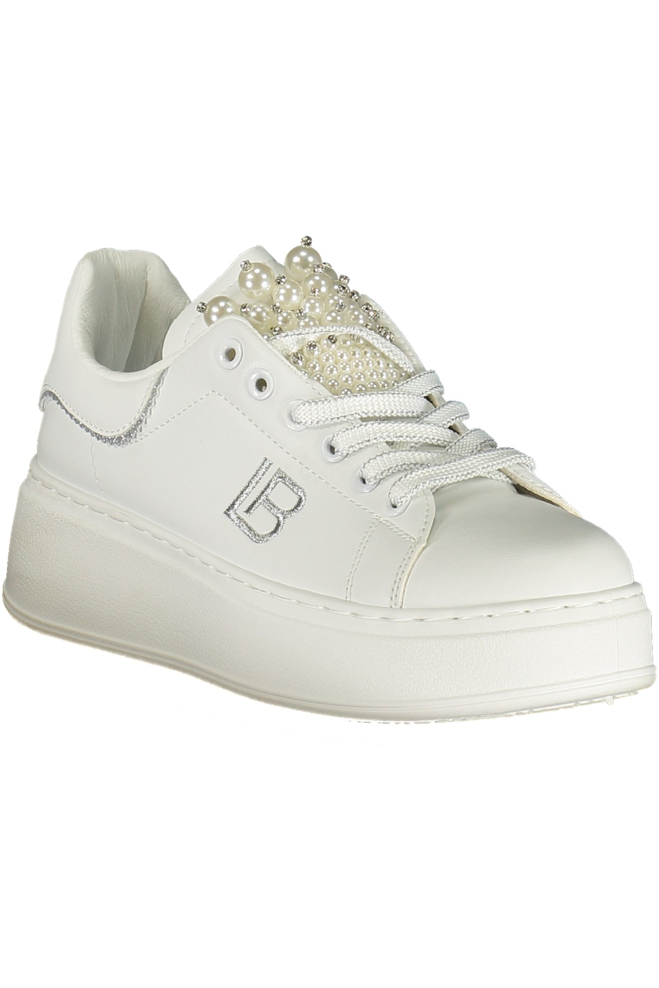 9617_BIWHITE – Eleganter Damensportschuh in Weiß mit Perlen und Stickerei – Größe: 36, 37, 38, 39, 40, 41 – Farbe: Bianco