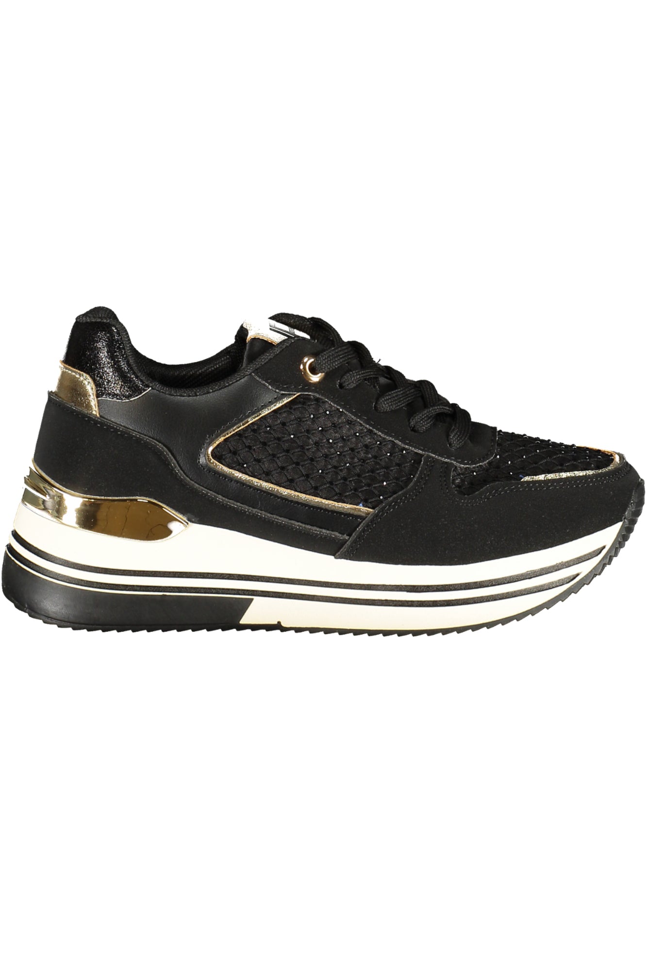 9641_NEBLACK – Damen Sportschuh Schwarz mit Silberdetails und Strassapplikationen – Größe: 36, 37, 38, 39, 40, 41 – Farbe: Nero
