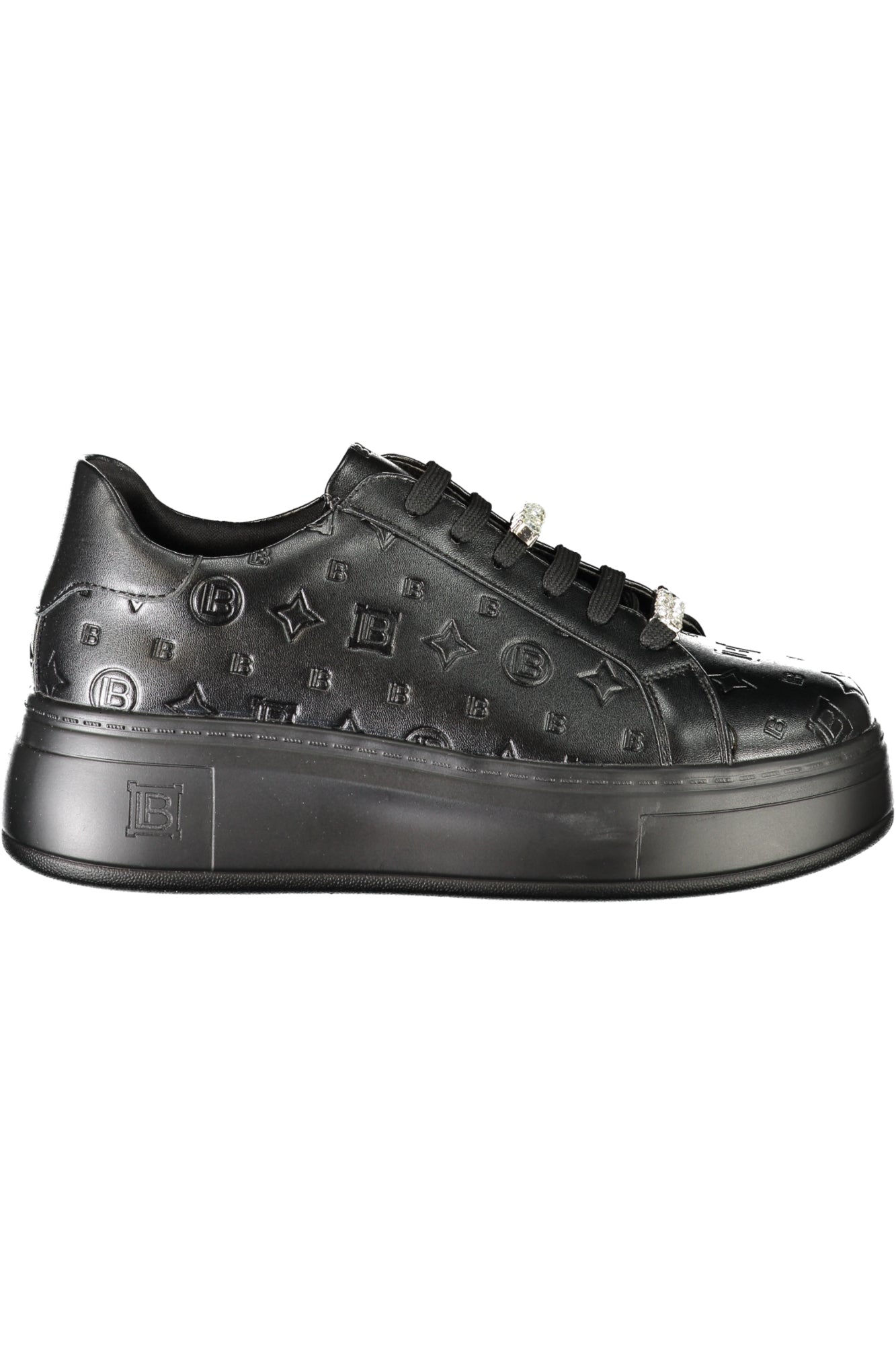 8731_NEBLACKL – Damen Sneaker Schwarz mit Strass-Details & 4 cm Sohle aus Leder – Größe: 38, 36, 37, 39 – Farbe: Nero