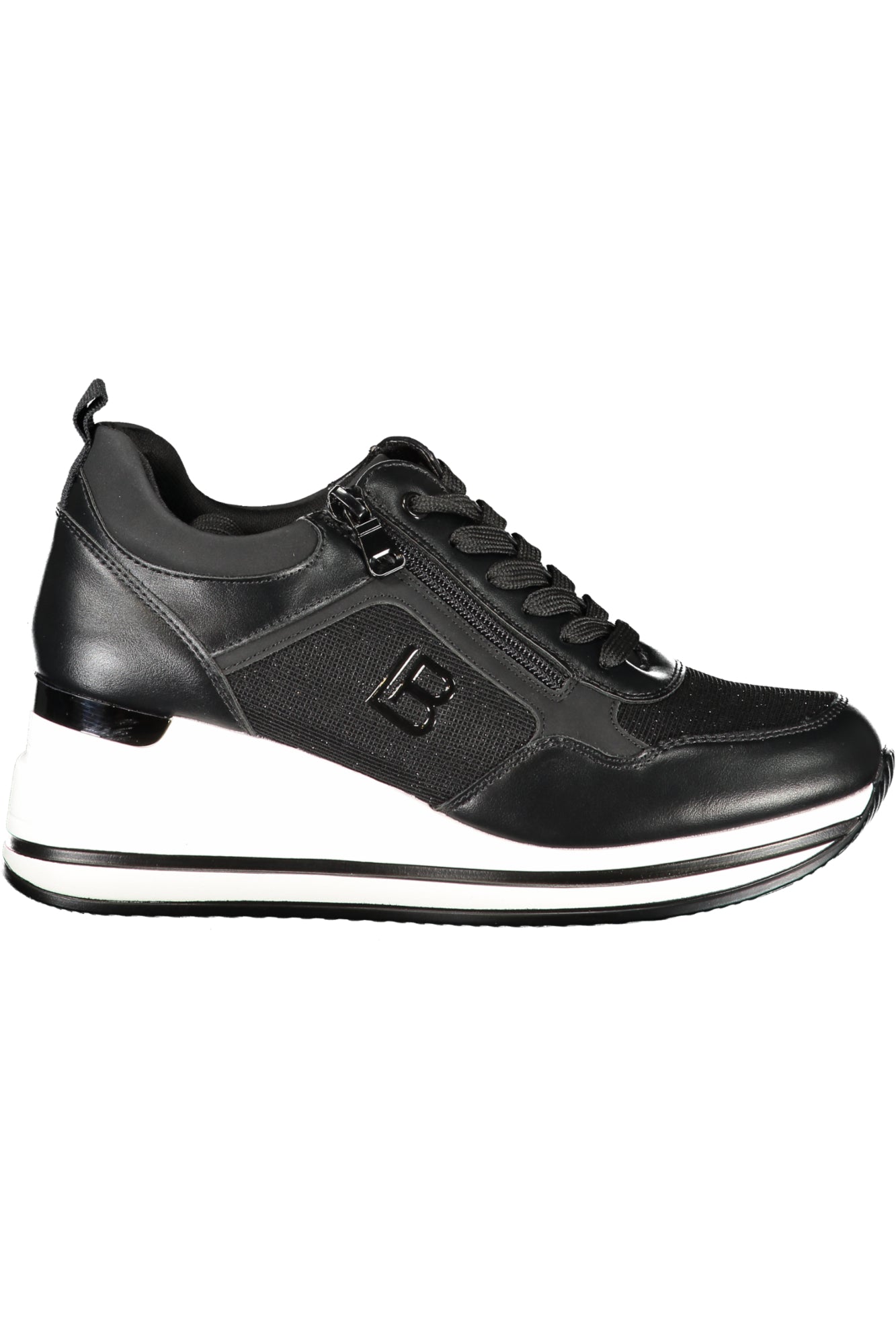 8725_NEBLACK – Damen Sportschuh Schwarz mit Reißverschluss, Kalbsleder, 4cm Sohle – Größe: 36, 38, 40, 41, 37, 39 – Farbe: Nero