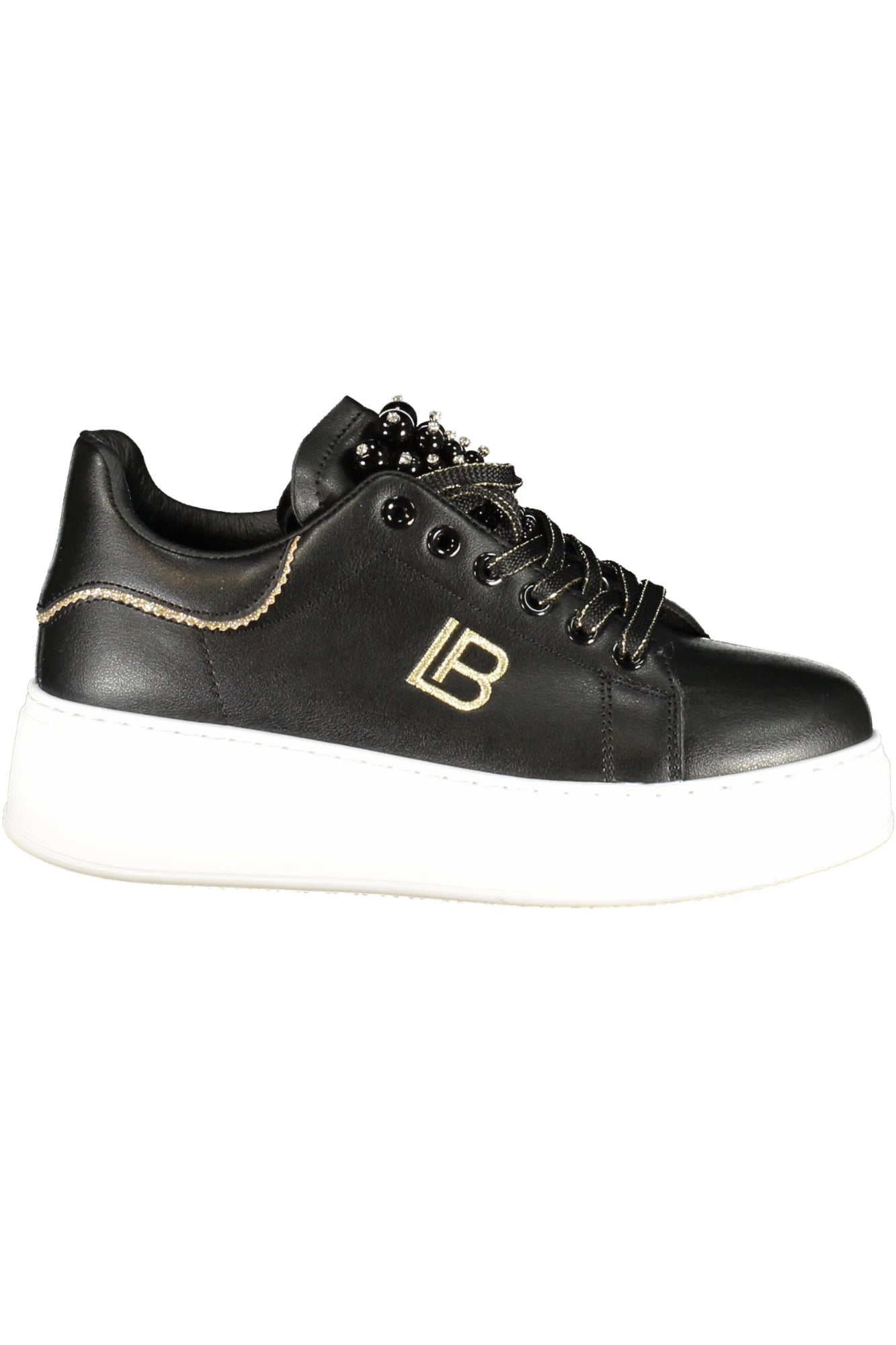 9617_NEBLACK – Elegante Damensneaker in Schwarz mit Perlen und Kontrastdetails – Größe: 36, 37, 38, 39, 40, 41 – Farbe: Nero