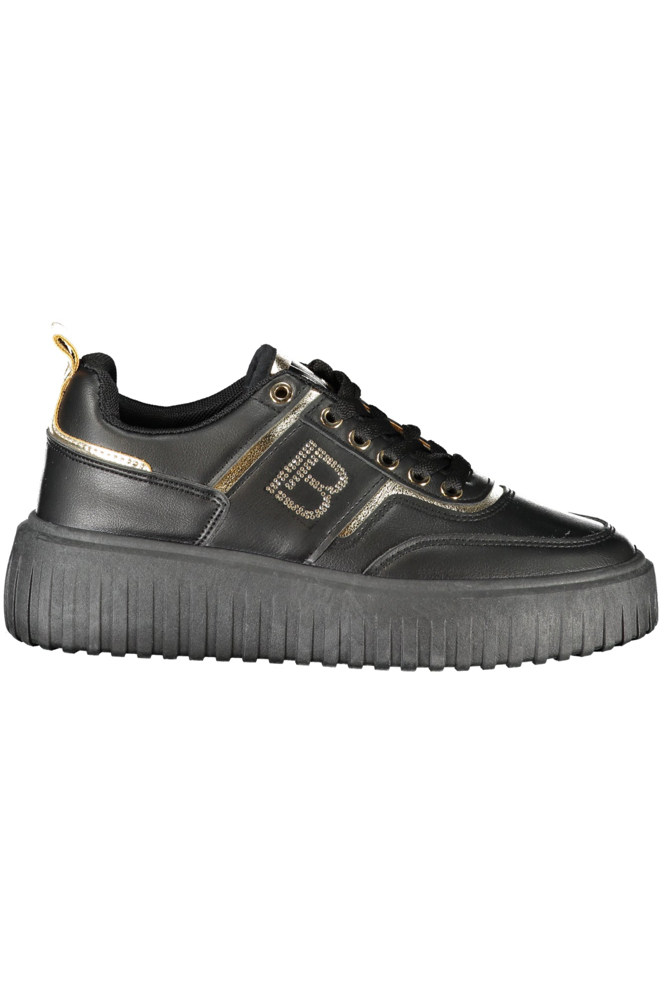 9210_NEBLACK – Eleganter Damensneaker Schwarz mit Strass & Kontrastdetails – Größe: 37, 38, 39, 40, 41, 36 – Farbe: Nero