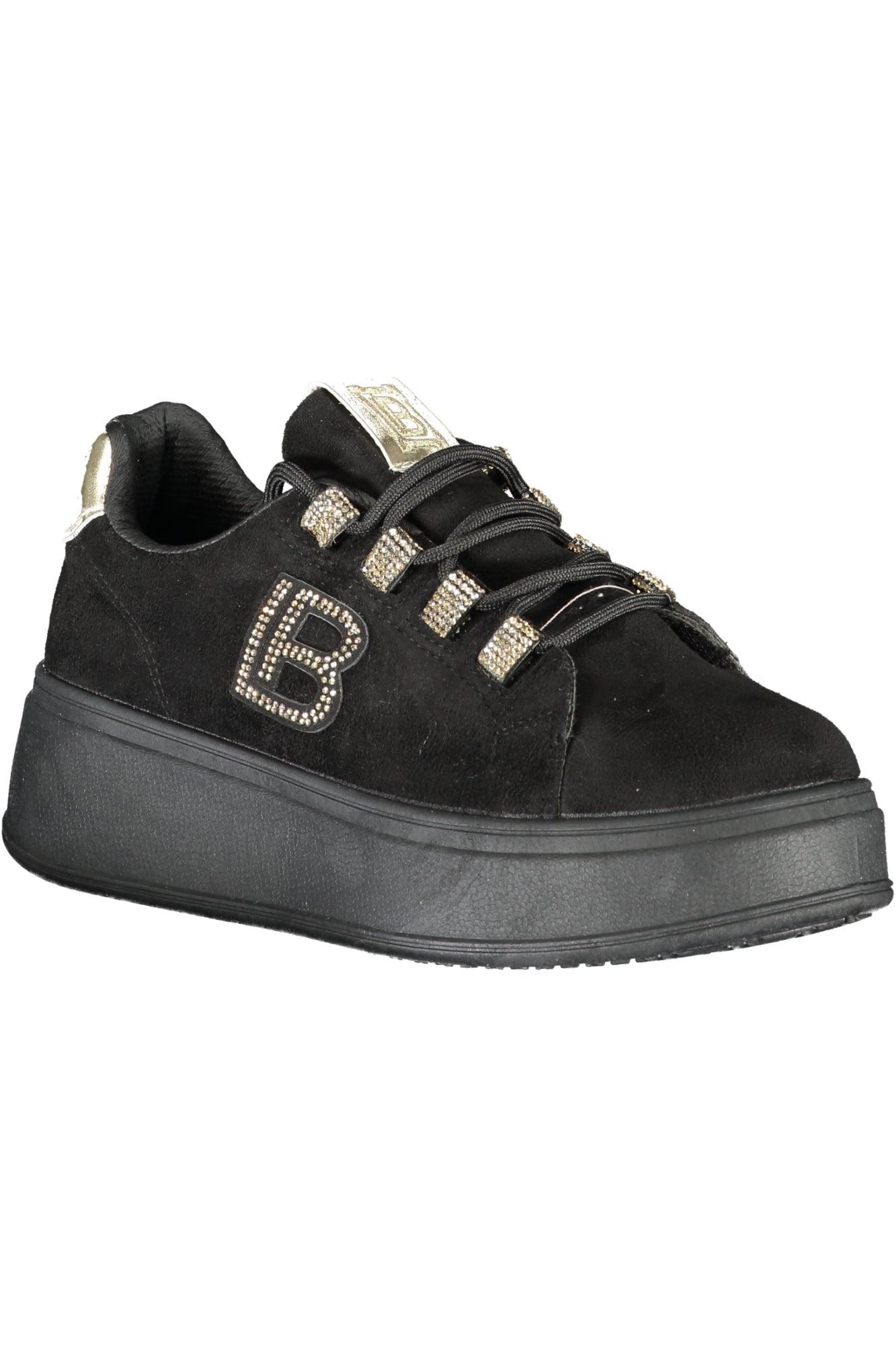 8932_NEBLACK – Eleganter Damensneaker Schwarz – Leder mit Strass & Stickerei – Größe: 36, 37, 38, 39, 40, 41 – Farbe: Nero