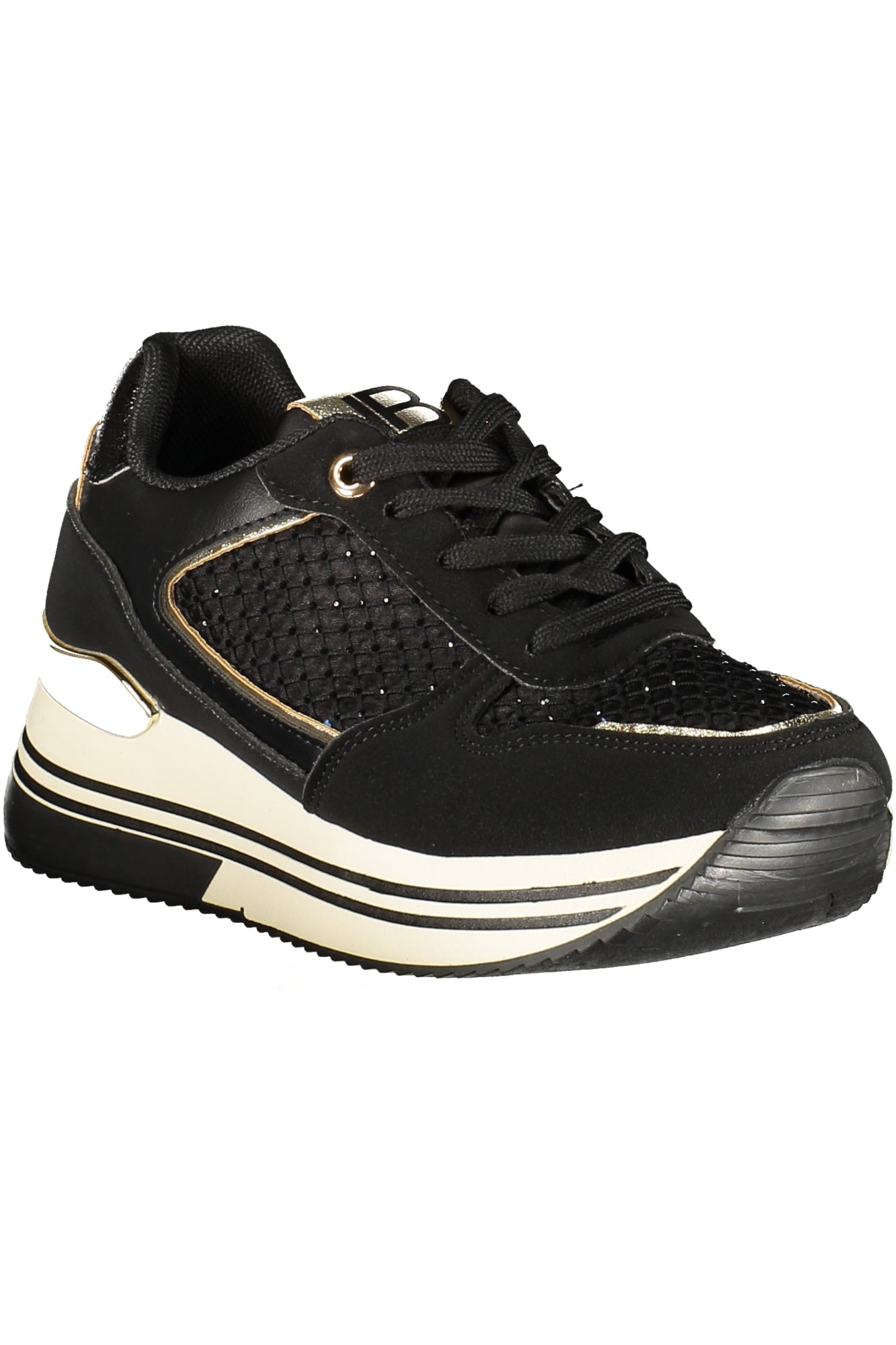 9641_NEBLACK – Damen Sportschuh Schwarz mit Silberdetails und Strassapplikationen – Größe: 36, 37, 38, 39, 40, 41 – Farbe: Nero