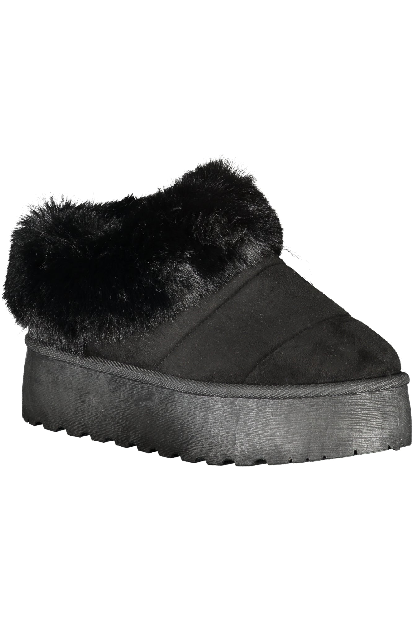 9263_NEBLACK – Damen-Sportschuh Schwarz mit Felleinsatz und Keilabsatz 4 cm – Größe: 36, 37, 38, 39, 40, 41 – Farbe: Nero