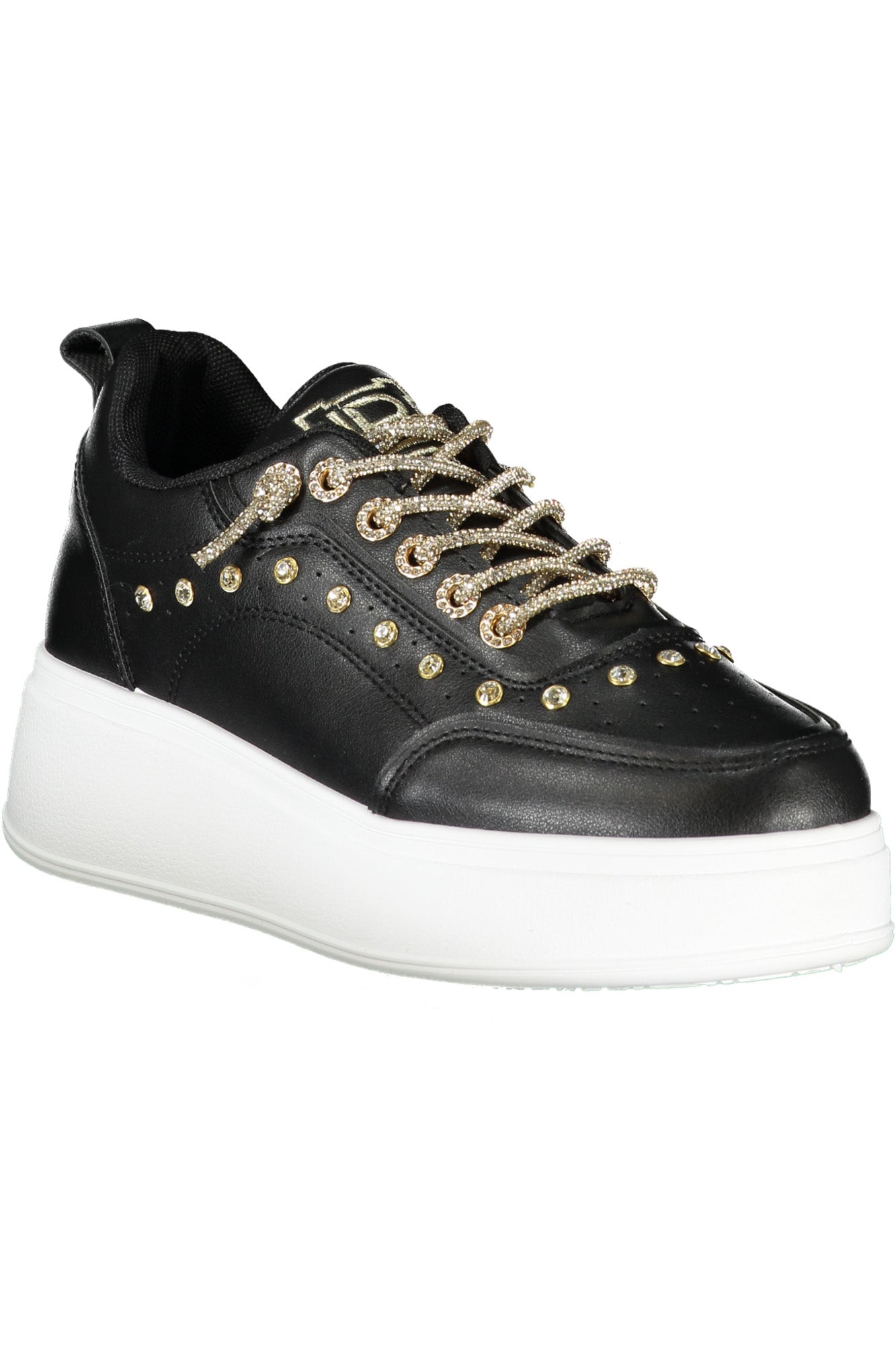 8729_NEBLACK – Eleganter Damensneaker: Schwarzes Kalbsleder mit Strass-Details – Größe: 36, 37, 38 – Farbe: Nero