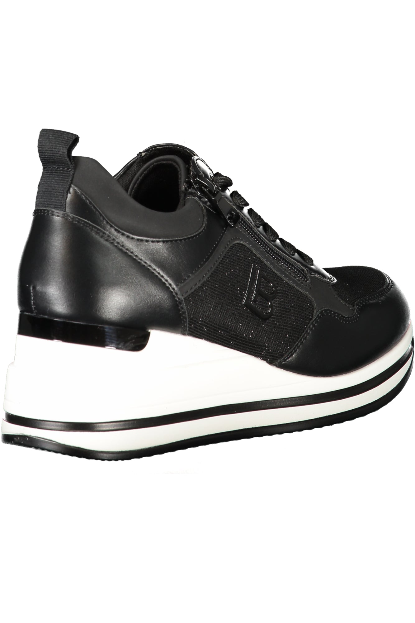 8725_NEBLACK – Damen Sportschuh Schwarz mit Reißverschluss, Kalbsleder, 4cm Sohle – Größe: 36, 38, 40, 41, 37, 39 – Farbe: Nero