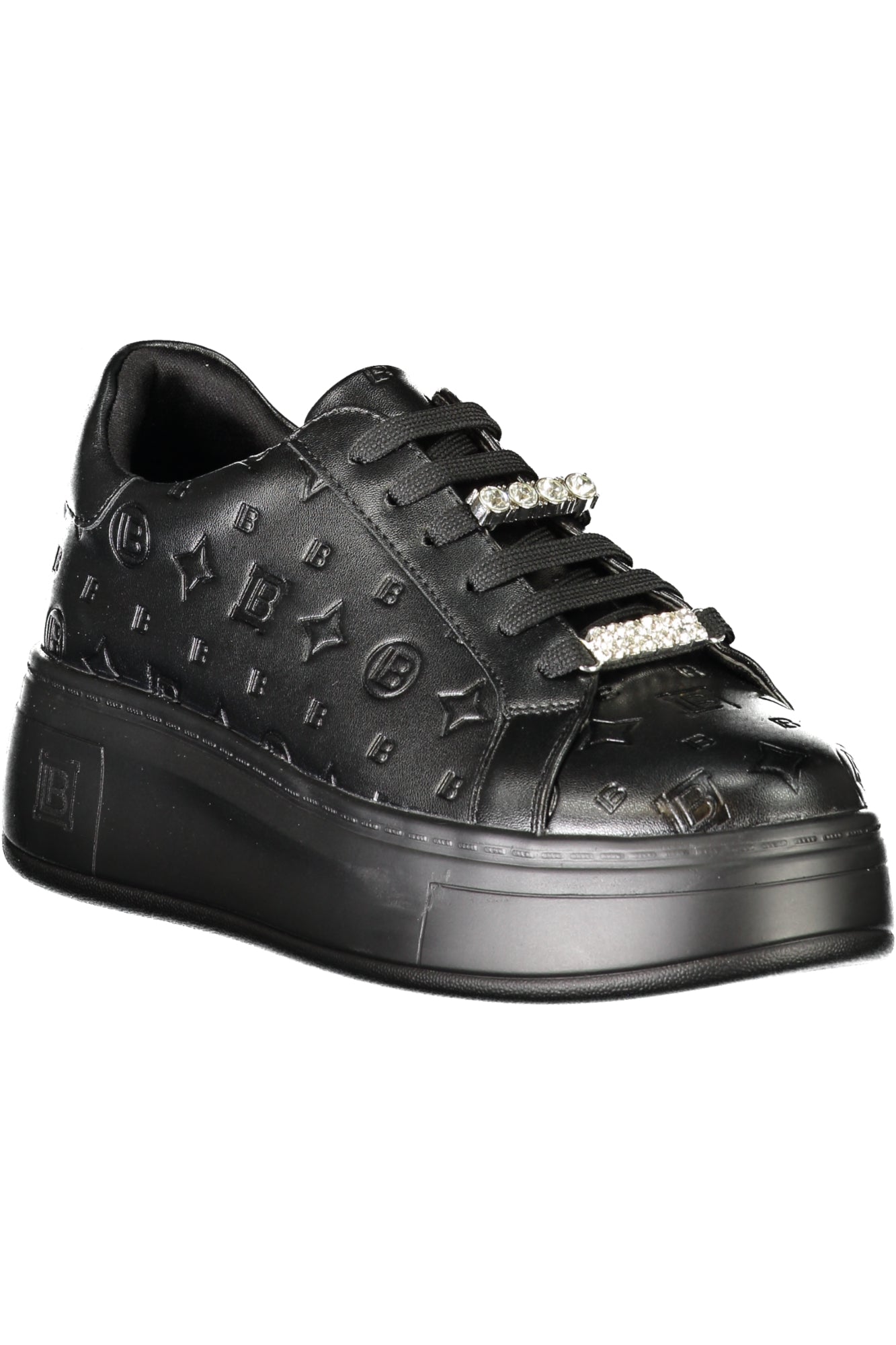 8731_NEBLACKL – Damen Sneaker Schwarz mit Strass-Details & 4 cm Sohle aus Leder – Größe: 38, 36, 37, 39 – Farbe: Nero