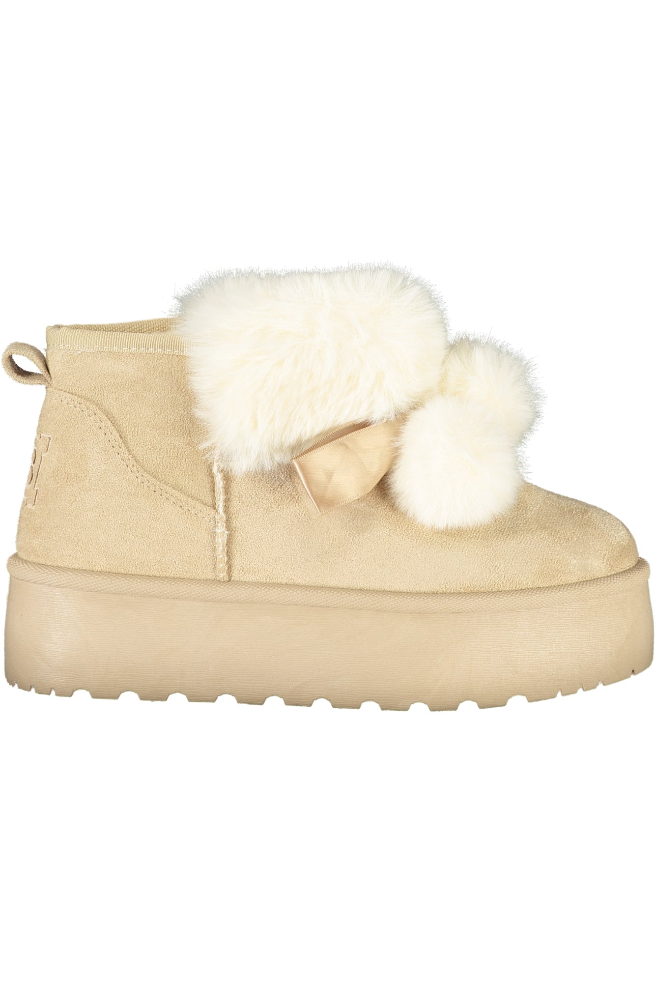 9265_BEBEIGE – Elegante Damenstiefel in Beige mit Fell und Stickerei - 4cm Keilabsatz – Größe: 36, 37, 38, 39, 40, 41 – Farbe: Beige