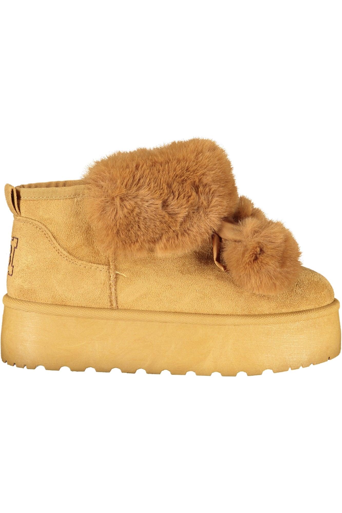9265_MACAMEL – Damenstiefel Braun mit Fell, Pom Pom, Stickerei & Keilabsatz 4 cm – Größe: 36, 37, 38, 39, 40, 41 – Farbe: Marrone