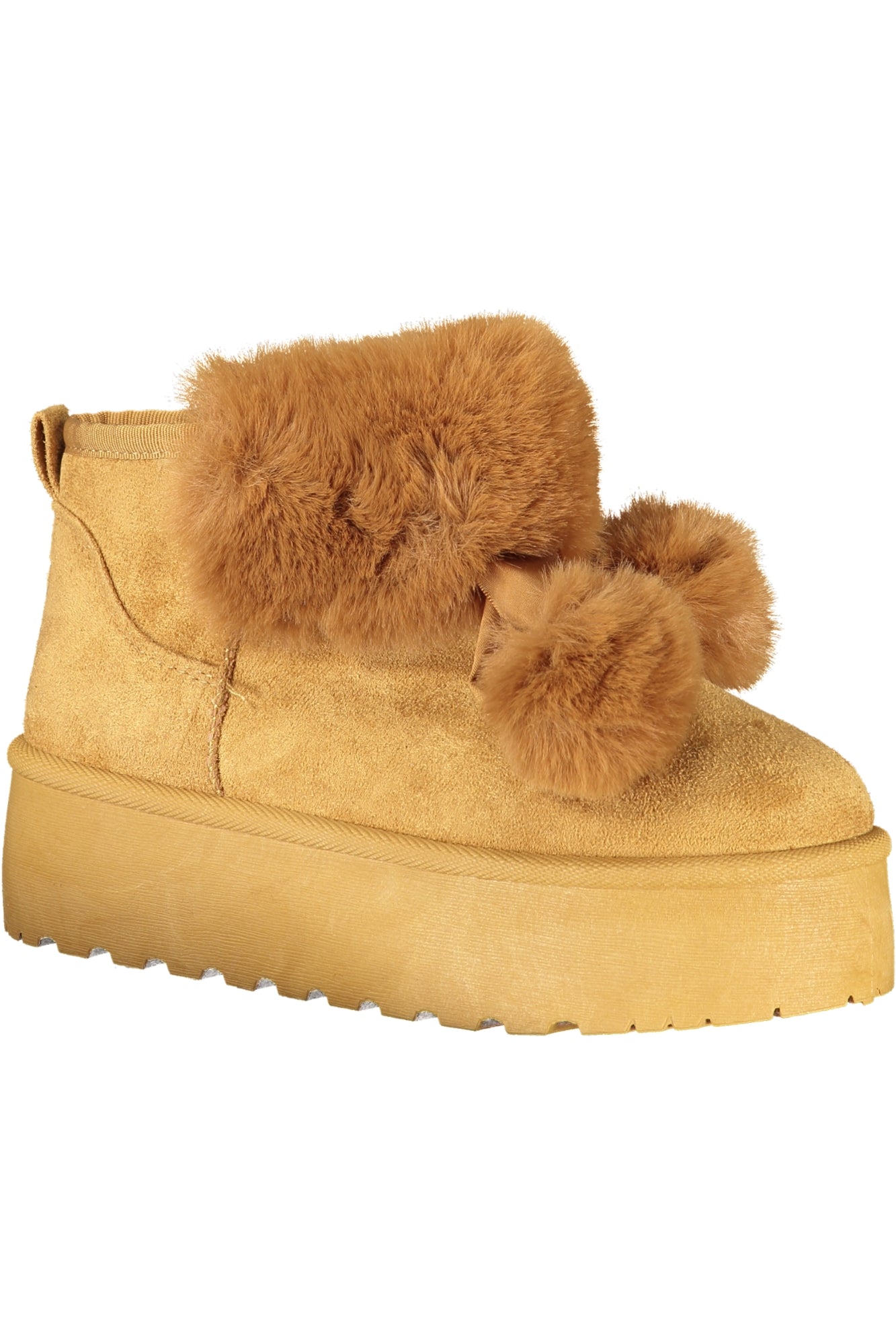 9265_MACAMEL – Damenstiefel Braun mit Fell, Pom Pom, Stickerei & Keilabsatz 4 cm – Größe: 36, 37, 38, 39, 40, 41 – Farbe: Marrone