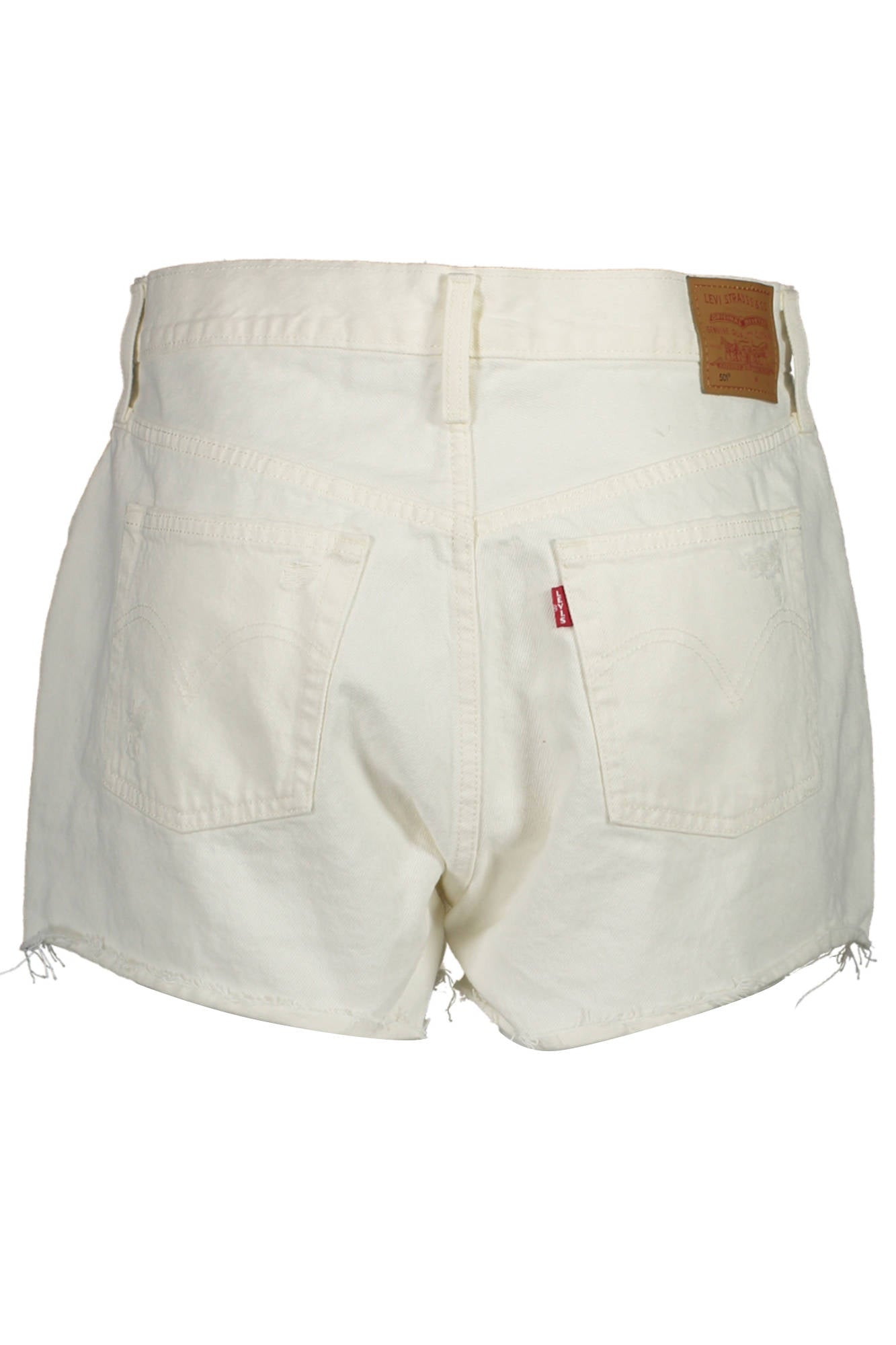56327_BIANCO_0243 – Stylische Damen Jeans Shorts Weiß 501 mit Used-Effekt und 5 Taschen – Größe: 24, 25, 26, 27, 28, 29, 30, 31 – Farbe: Bianco