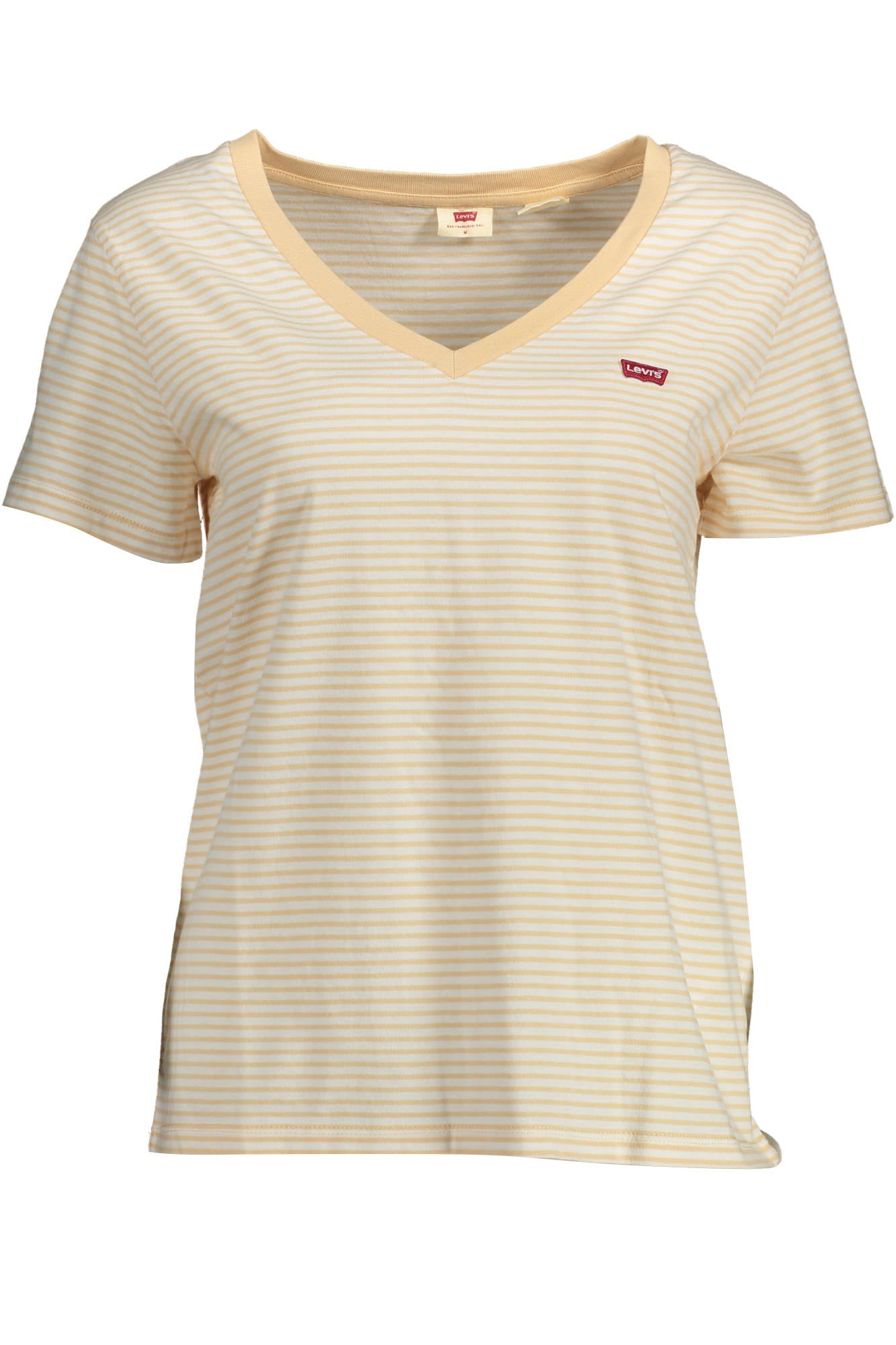 85341_BEIGE_0028 – Beiges Damen T-Shirt mit V-Ausschnitt aus 100% Bio-Baumwolle – Größe: S – Farbe: Beige