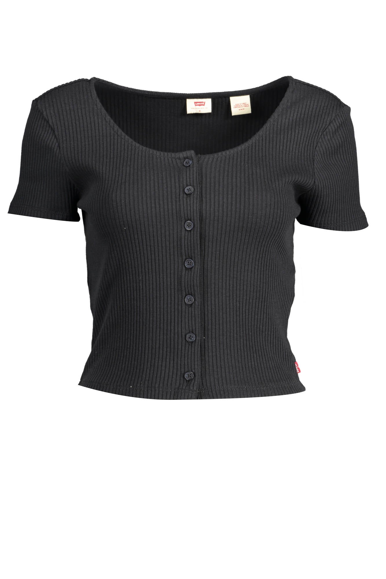 A3389_NERO_0001 – Damen Kurzarm T-Shirt Schwarz mit Knöpfen und Logo - Modisch & Elegant – Größe: XS, S, M, L – Farbe: Nero
