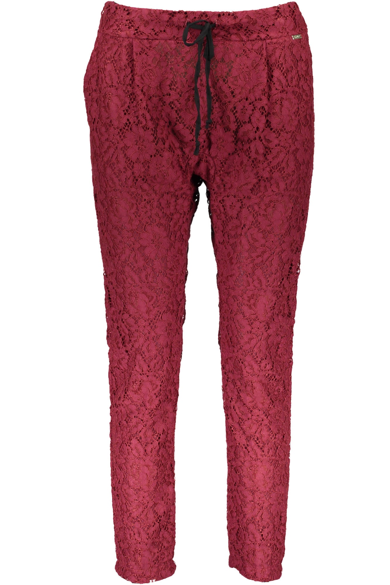 Z65088-J9007_ROSSO_92025 – Rote Damenhose: Spitzenmuster & elastischer Bund, 2 Taschen – Größe: 38, 40, 42 – Farbe: Rosso