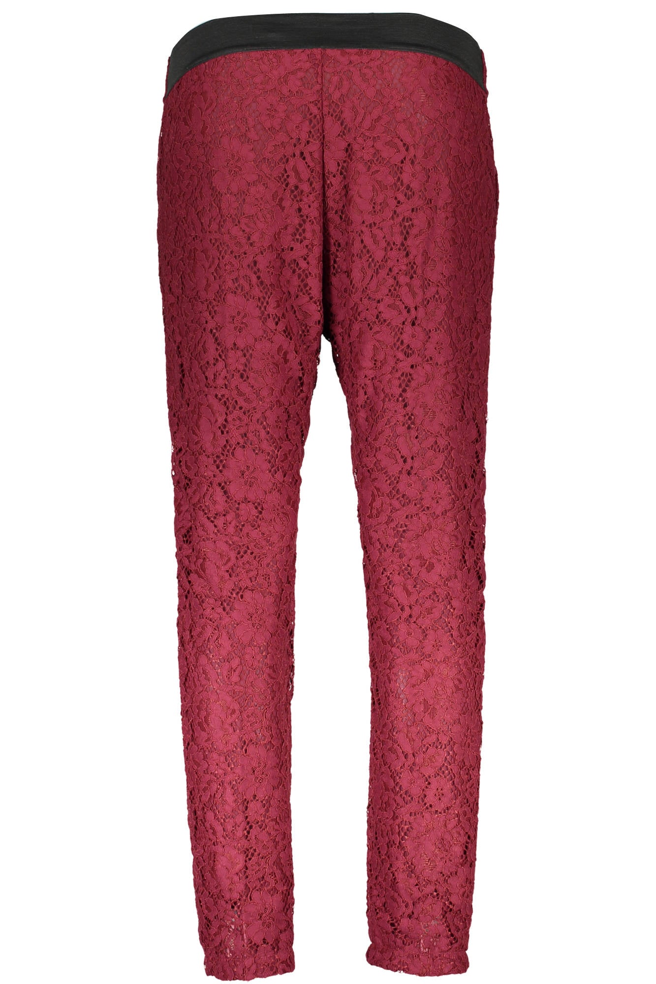 Z65088-J9007_ROSSO_92025 – Rote Damenhose: Spitzenmuster & elastischer Bund, 2 Taschen – Größe: 38, 40, 42 – Farbe: Rosso
