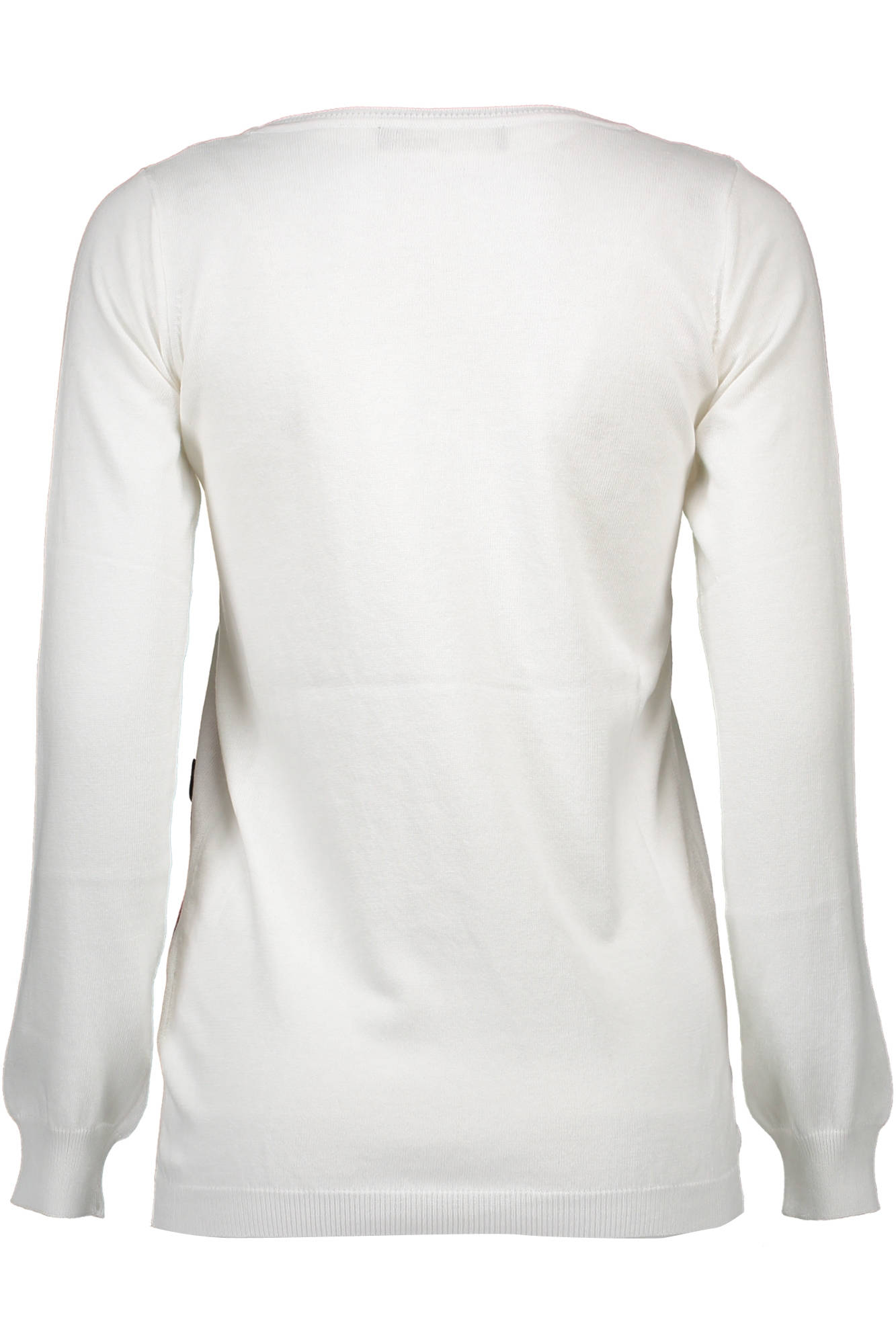 W-S-B48-01-X-0565_BIANCO_A00 – Eleganter Damenpullover in Weiß mit Applikationen und Rundhalsausschnitt – Größe: 40 – Farbe: Bianco