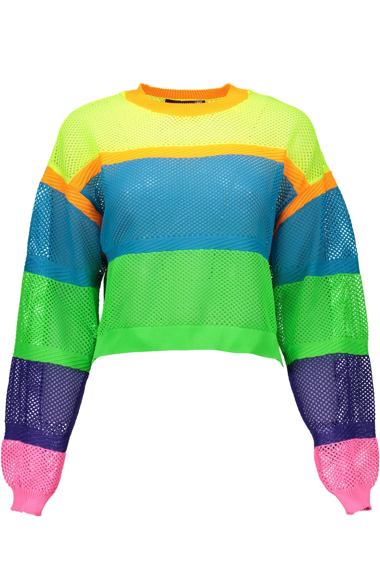 W-S-5G5-00-X-0915_MULTICOLORE_4129 – Damenpullover Mehrfarbig mit Rundhalsausschnitt und Logo-Detail – Größe: 42 – Farbe: Multicolore