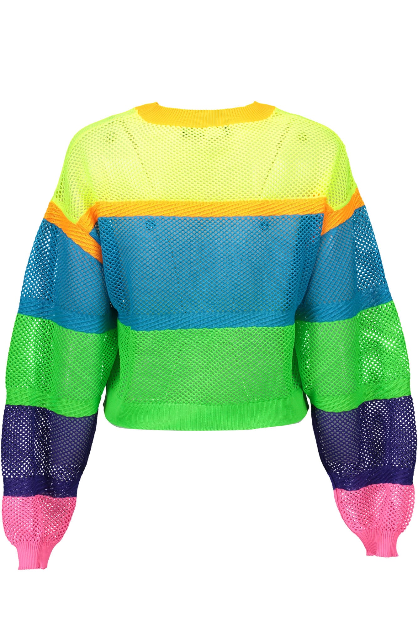 W-S-5G5-00-X-0915_MULTICOLORE_4129 – Damenpullover Mehrfarbig mit Rundhalsausschnitt und Logo-Detail – Größe: 42 – Farbe: Multicolore
