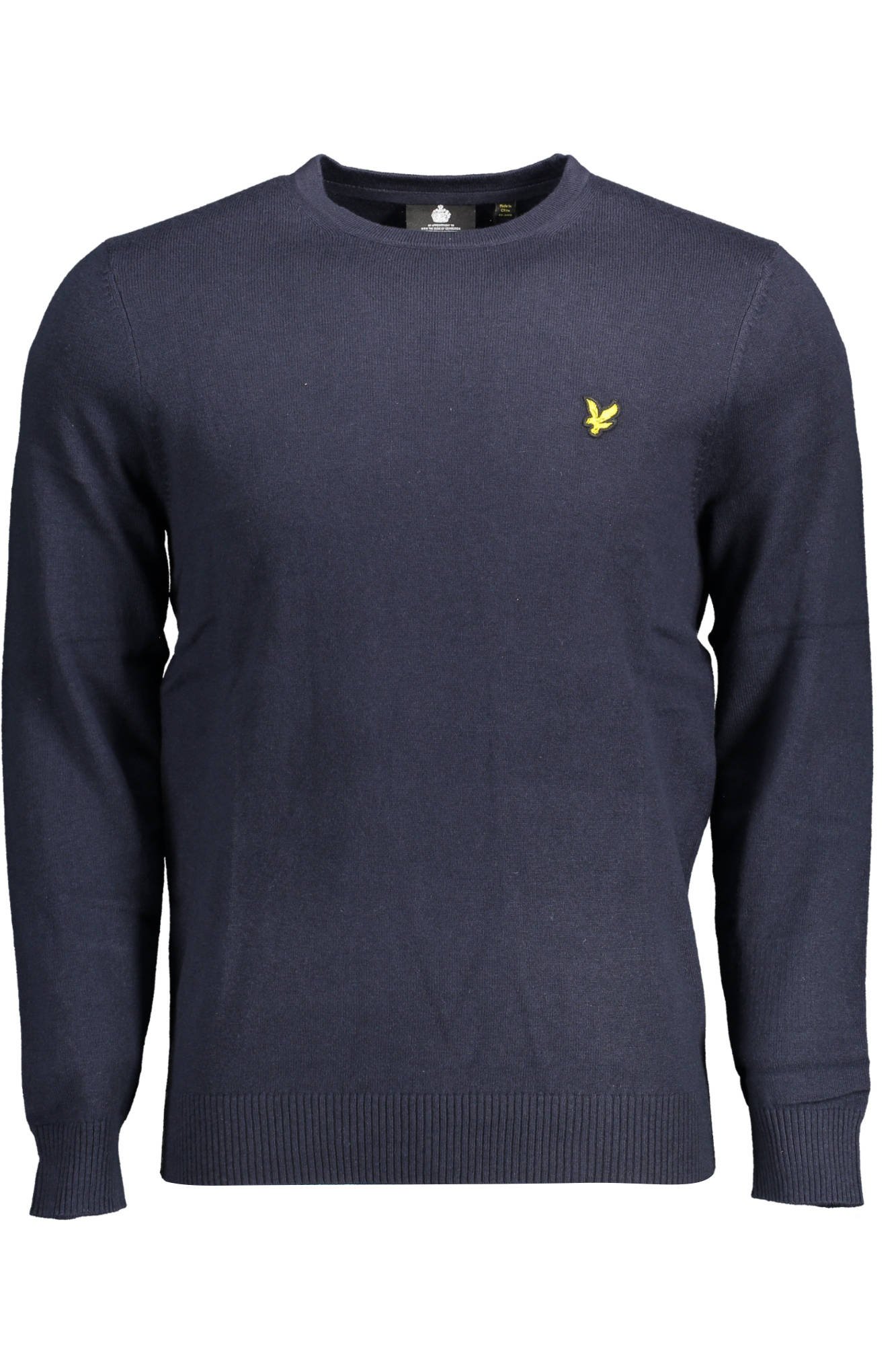 KN400VC_BLU_Z271 – Stylischer Herrenpullover in Blau mit Rundhals und Logo-Applikation – Größe: Standard