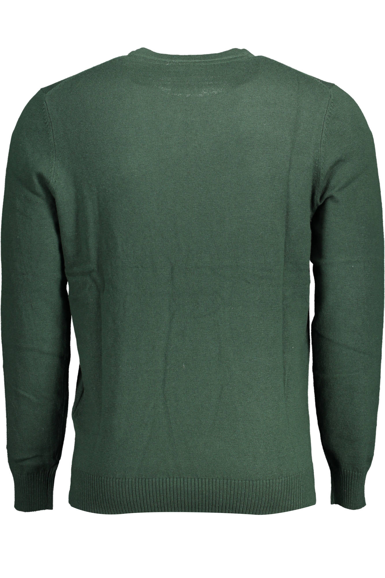 KN400VC_VERDE_W486 – Grüner Herrenpullover: Langarm, Rundhals, Stilvoll mit Logo-Applikation – Größe: S – Farbe: Verde