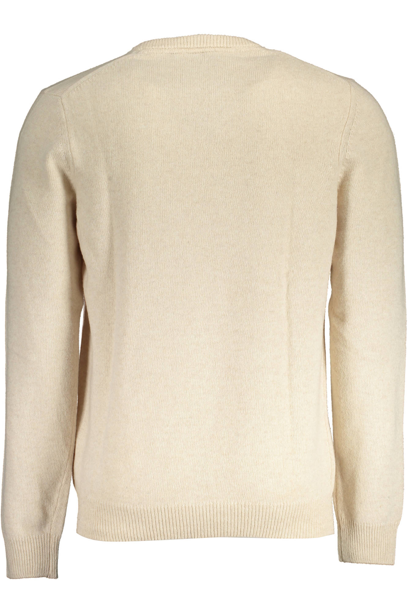 KN921VF_BEIGE_W823 – Beiger Herrenpullover - Langarm mit Rundhals und stilvollem Logo – Größe: L, XL, S – Farbe: Beige