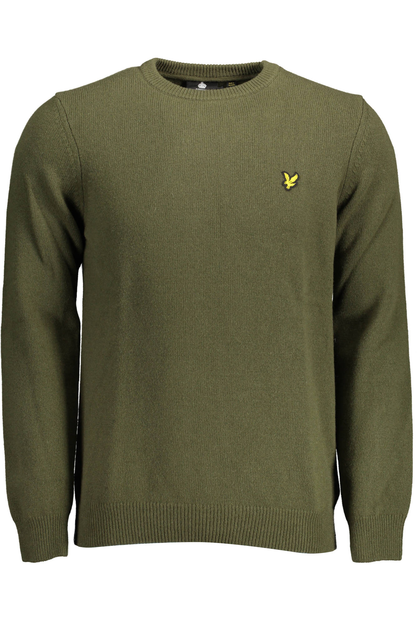 KN921VF_VERDE_W485 – Grüner Herrenpullover: Langarm, Rundhalsausschnitt & Logo-Applikation – Größe: S, M, L – Farbe: Verde
