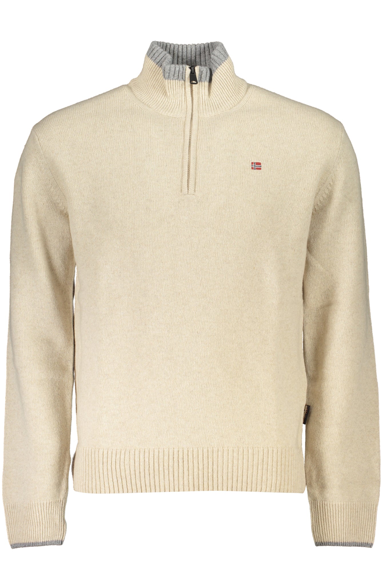 NP0A4HLRDAIN_BEN1A – Beiger Herrenpullover mit Half-Zip und Stickerei - Regular Fit – Größe: S, M, L, XL, 2XL, 3XL – Farbe: Beige