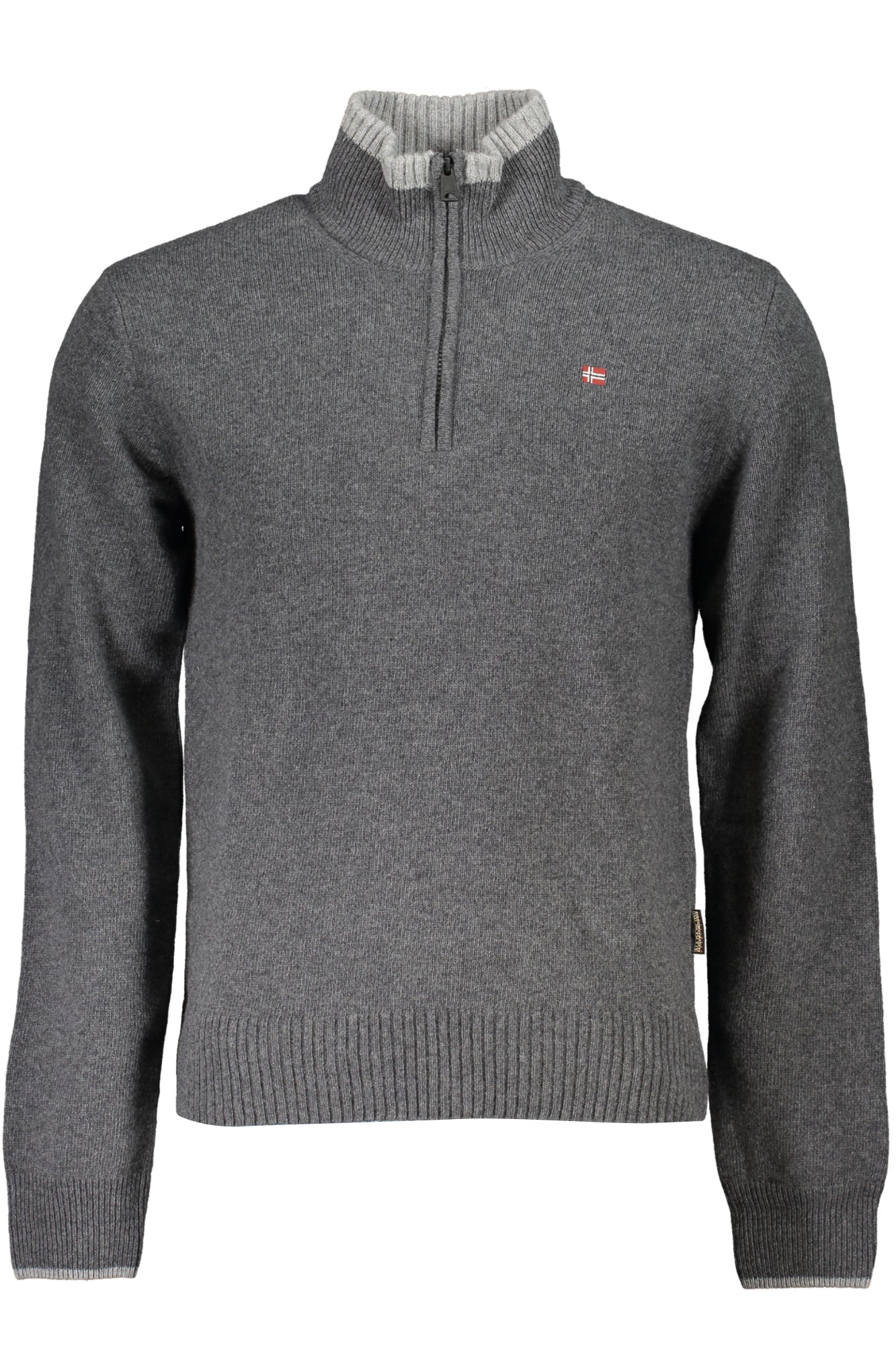 NP0A4HLRDAIN_GR197 – Grauer Herren-Pullover: Regular Fit, halber Reißverschluss, Kontrastdetails – Größe: S, M, L, XL, 2XL – Farbe: Grigio