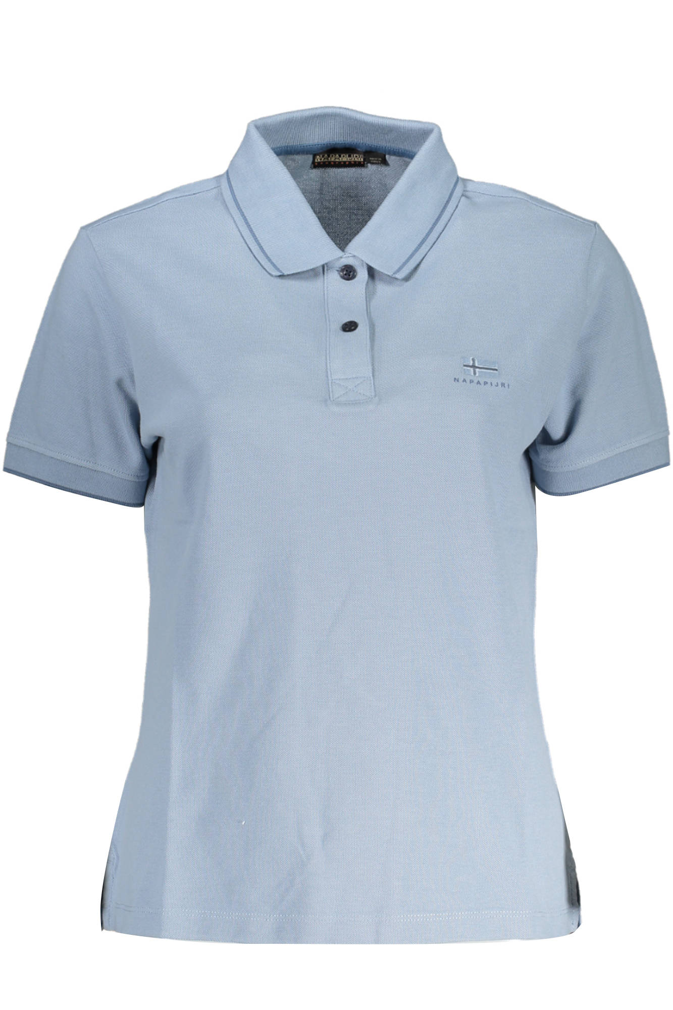 NP0A4H8E-E-NINA_AZZURRO_B2B – Damen Kurzarm-Poloshirt Blau mit Stickerei & Kontrastdetails – Größe: L – Farbe: Azzurro