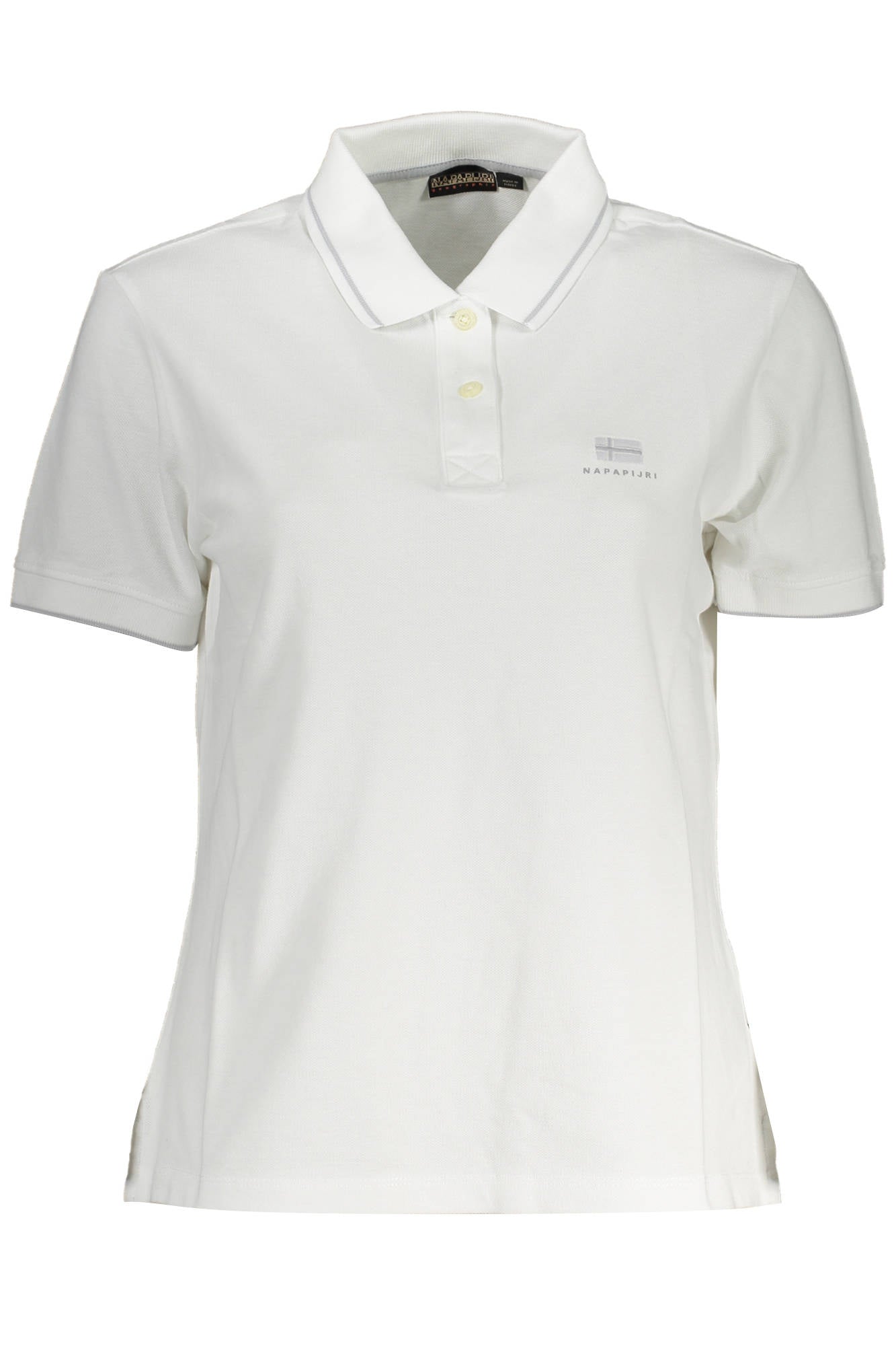 NP0A4H8E-E-NINA_BIANCO_002 – Damen Kurzarm-Poloshirt Weiß: Eleganz mit Stickerei & Kontrastdetails – Größe: XS, S, M, L, XL – Farbe: Bianco