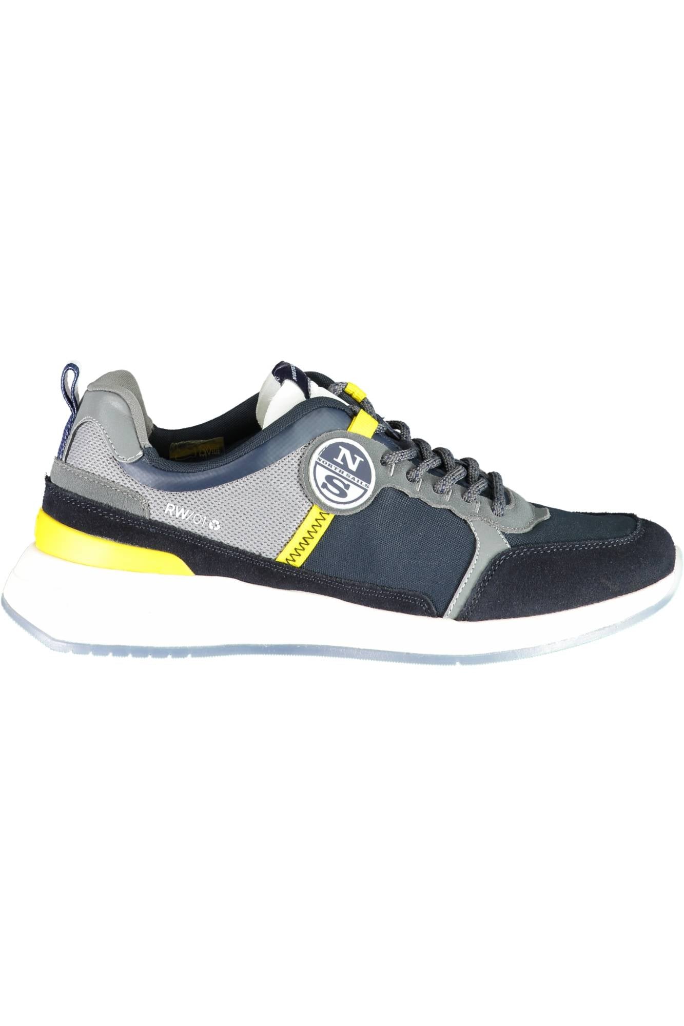 RW01-A-VAIL-054_BLU_NAVY-YELLOW – Blaue Herrensportschuhe mit Kontrastsohle und Schnürsenkeln – Größe: 40 – Farbe: Blu