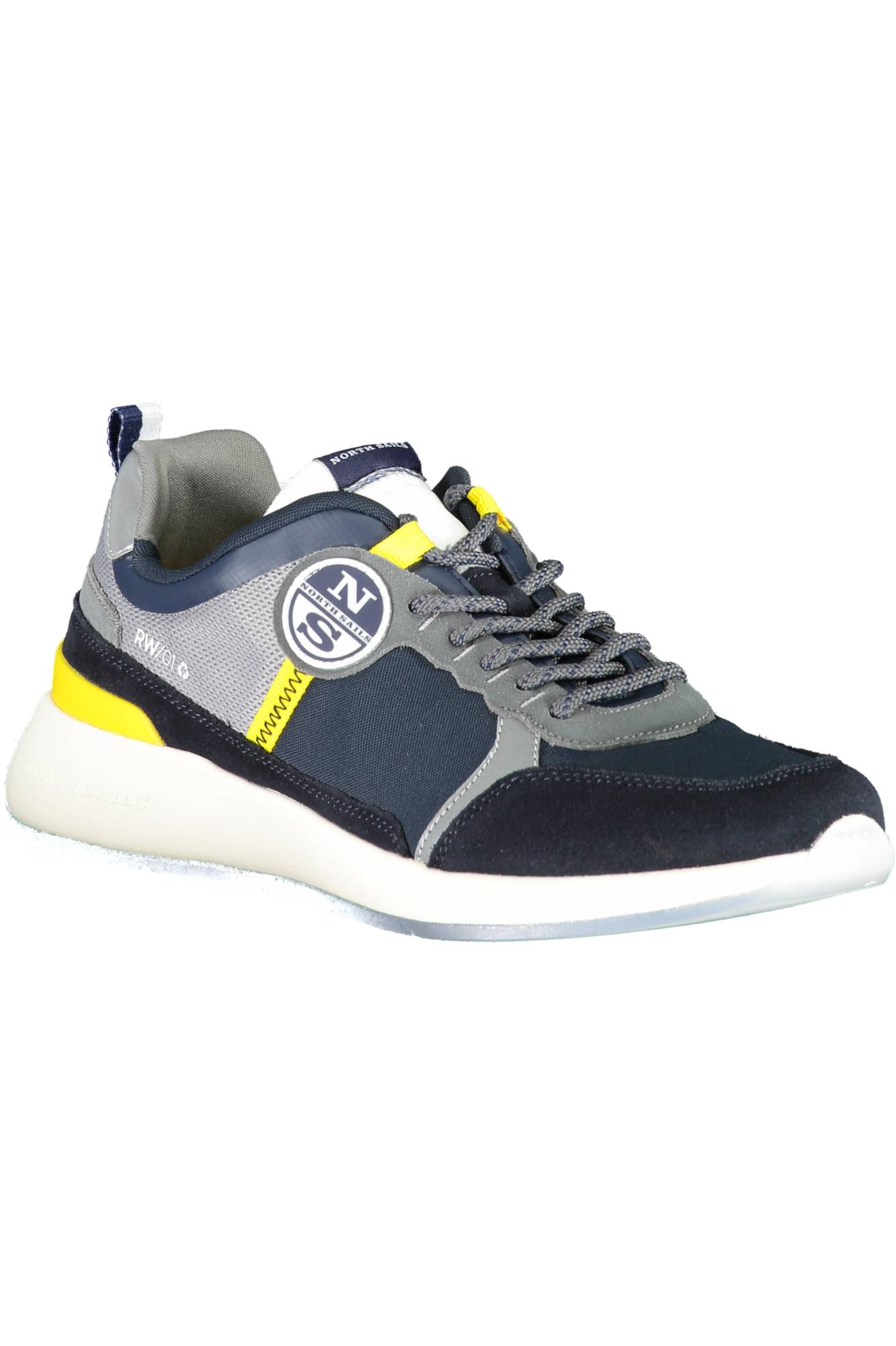 RW01-A-VAIL-054_BLU_NAVY-YELLOW – Blaue Herrensportschuhe mit Kontrastsohle und Schnürsenkeln – Größe: 40 – Farbe: Blu